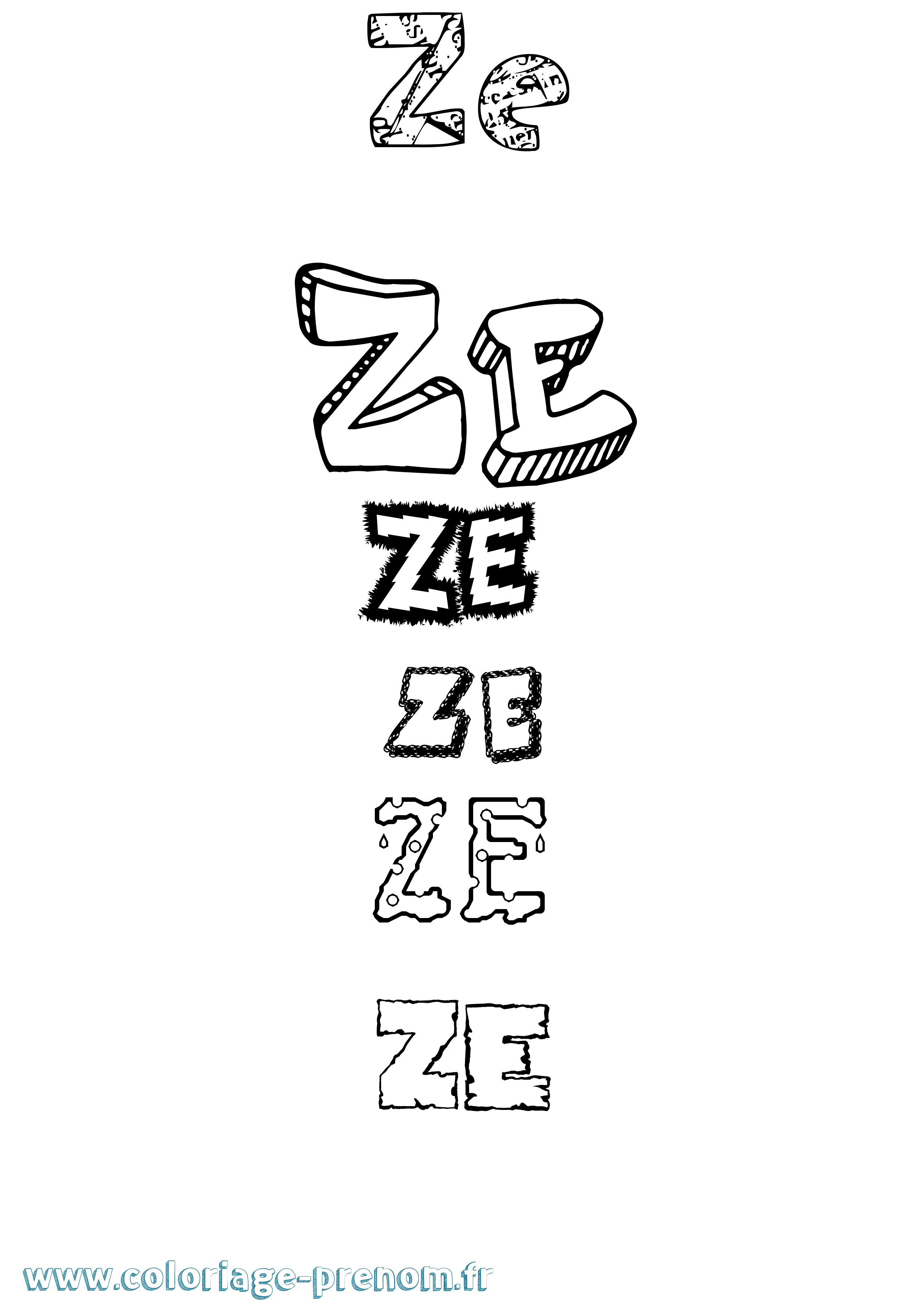 Coloriage Zé Destructuré Coloriage prénom Zé Destructuré