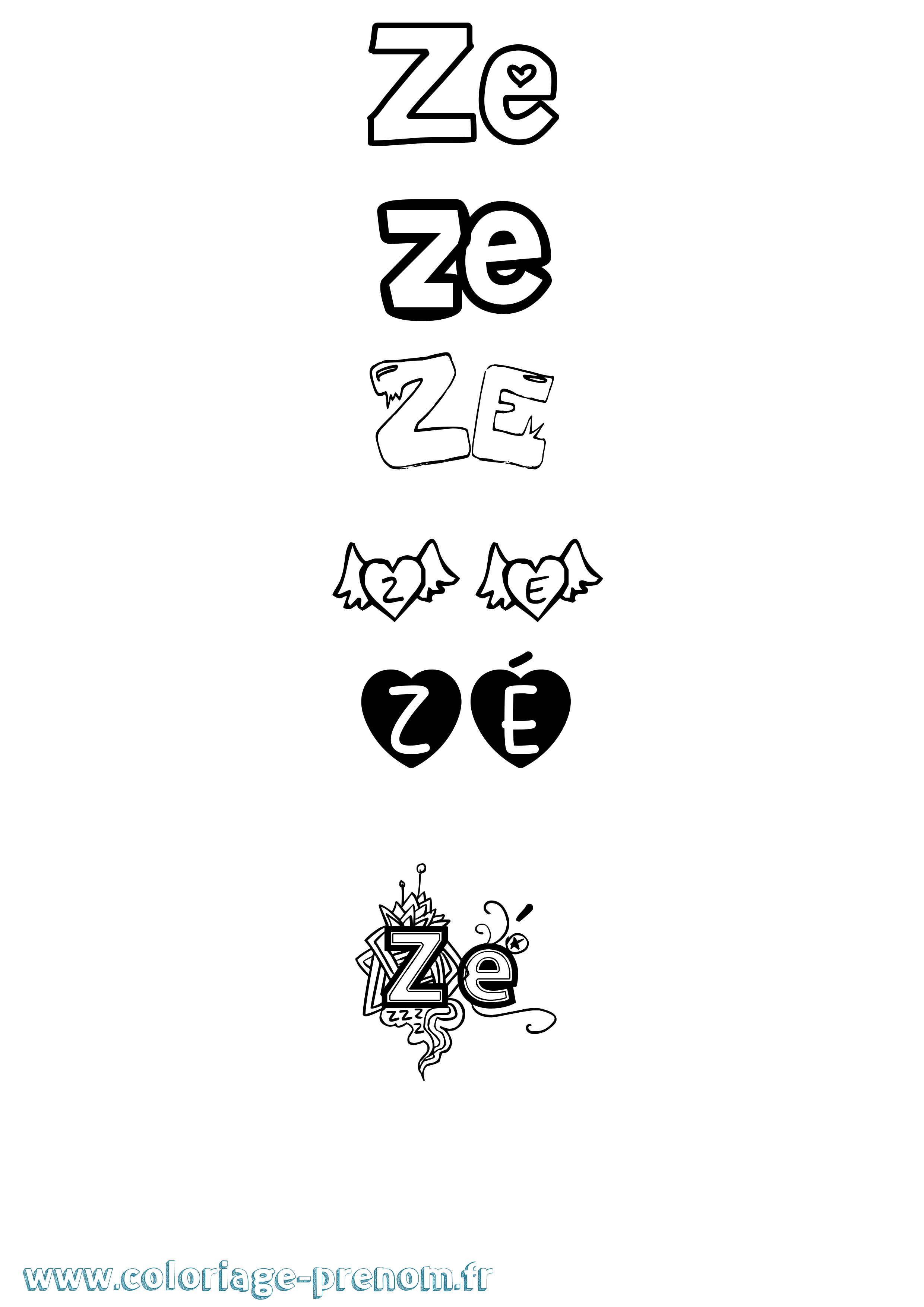 Coloriage Zé Girly Coloriage prénom Zé Girly