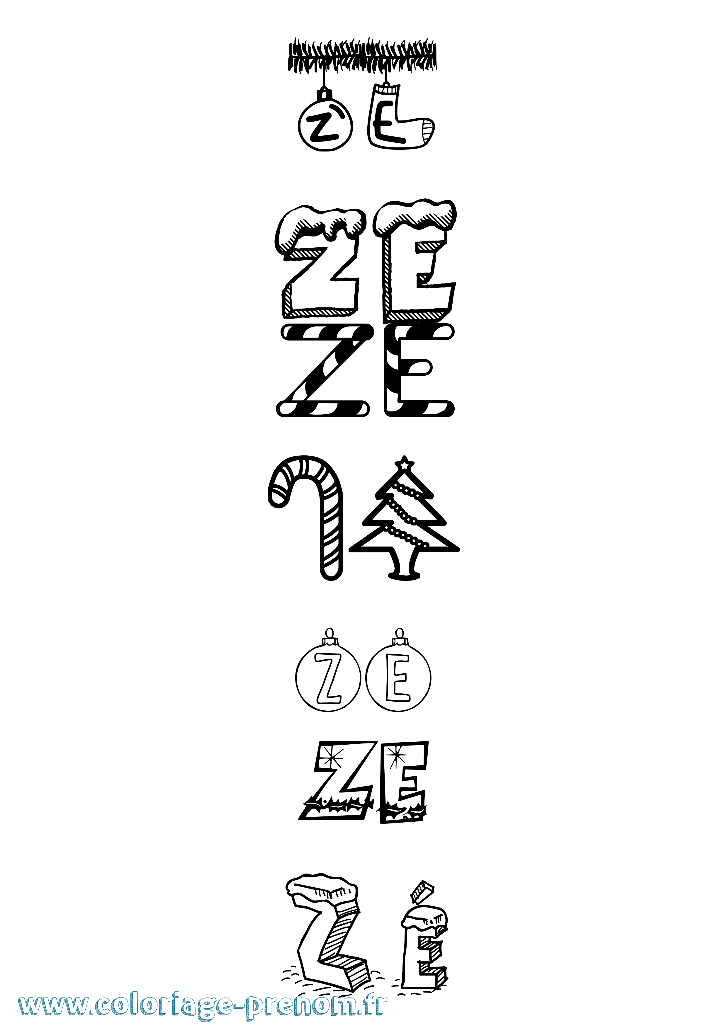 Coloriage Zé Noël Coloriage prénom Zé Noël