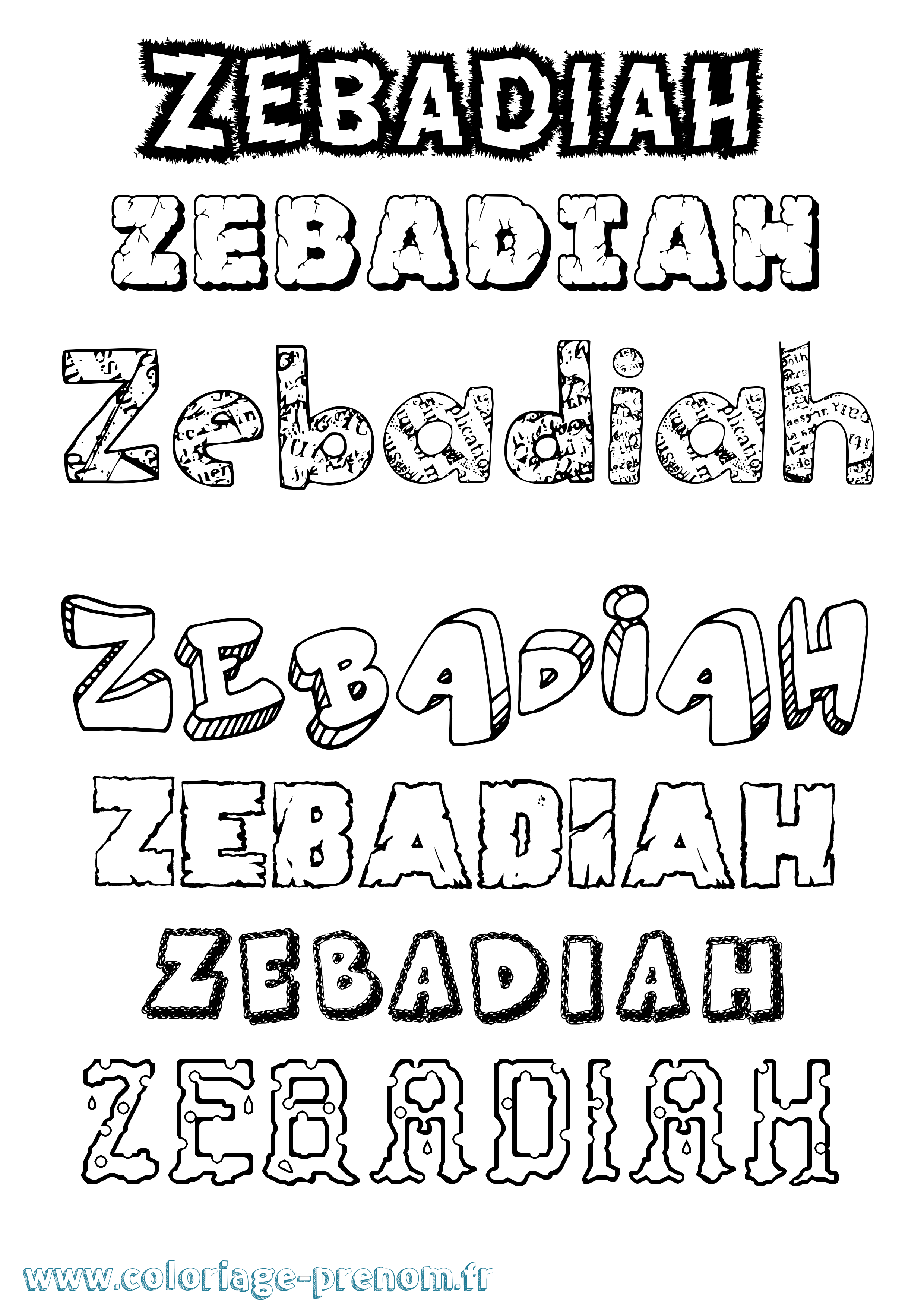 Coloriage prénom Zebadiah Destructuré
