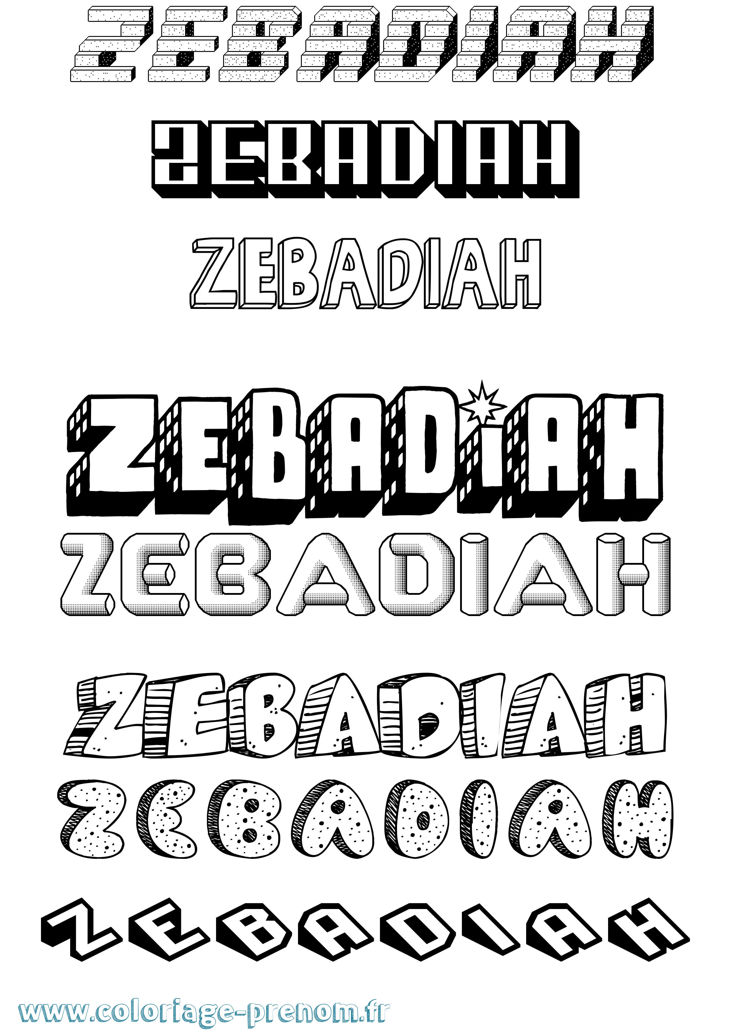 Coloriage prénom Zebadiah Effet 3D