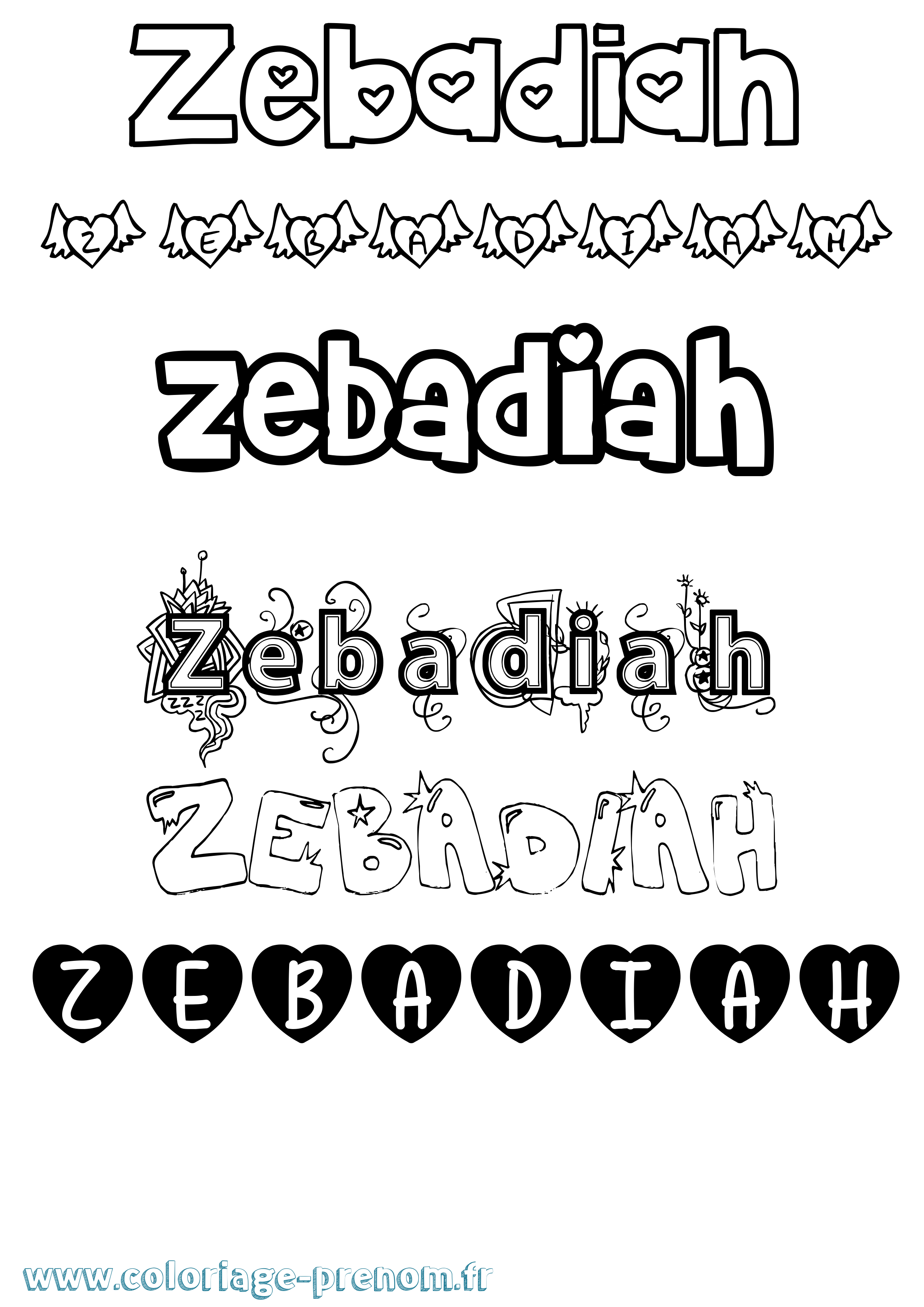 Coloriage Zebadiah Girly Coloriage prénom Zebadiah Girly