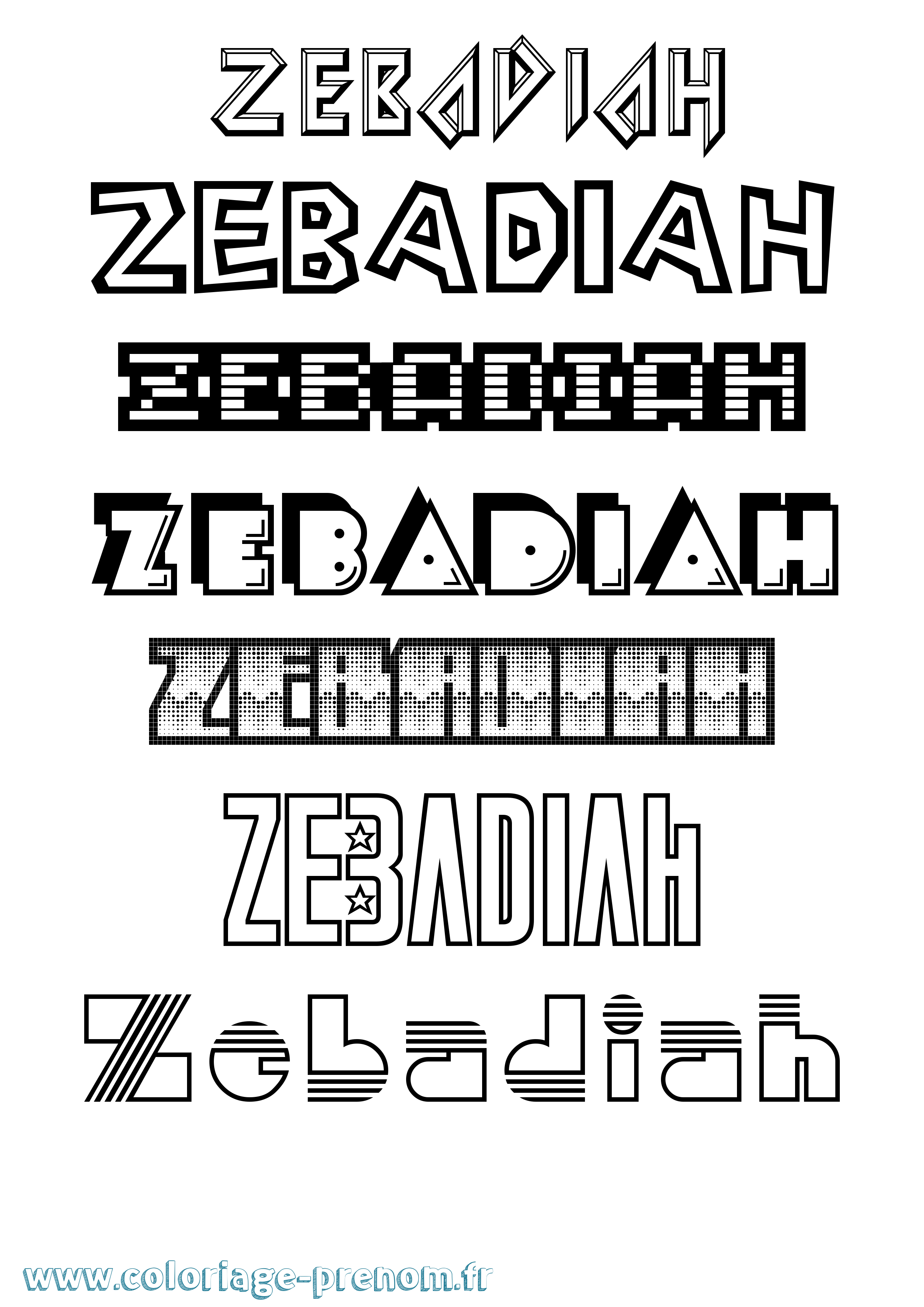 Coloriage prénom Zebadiah Jeux Vidéos