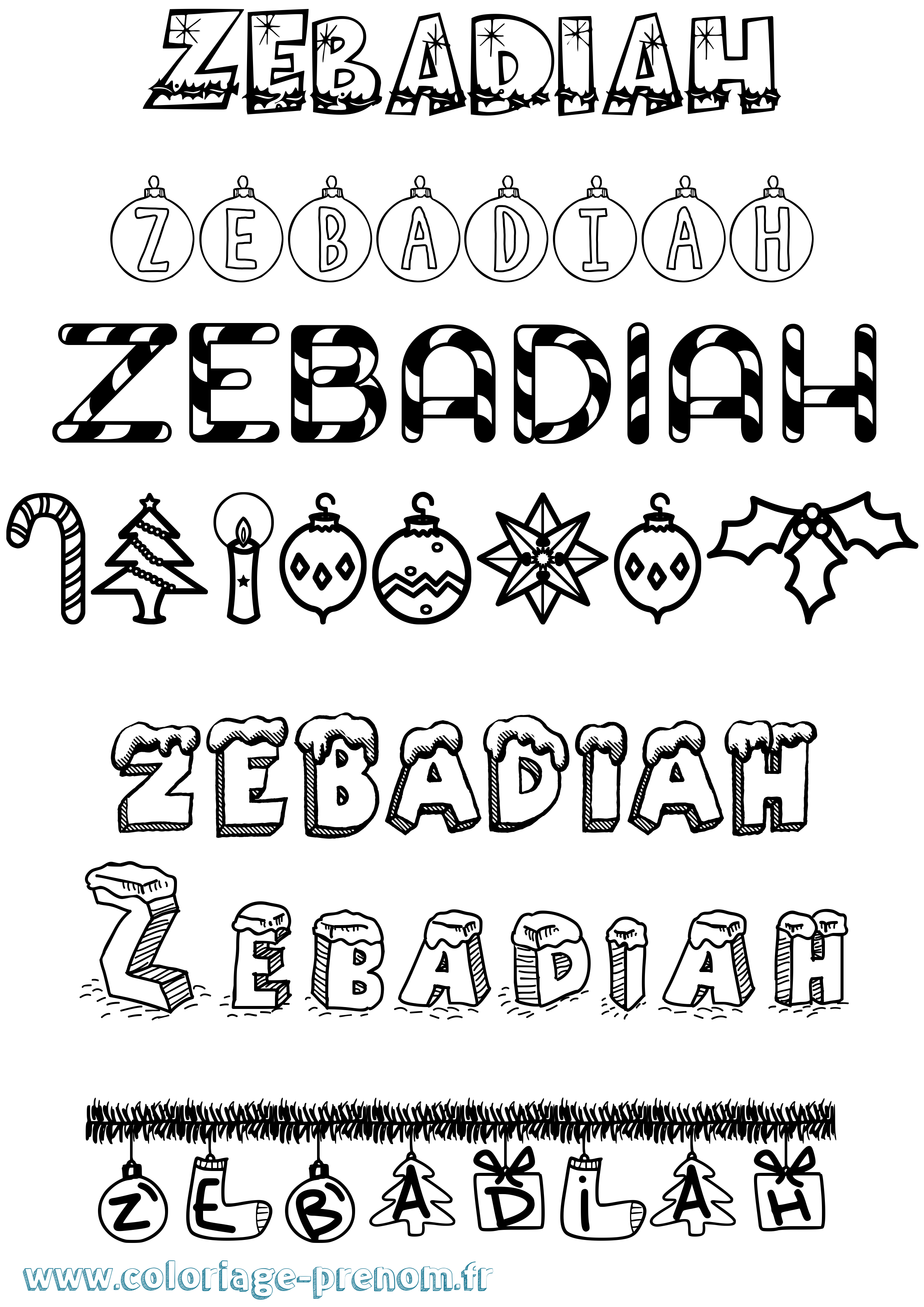 Coloriage prénom Zebadiah Noël
