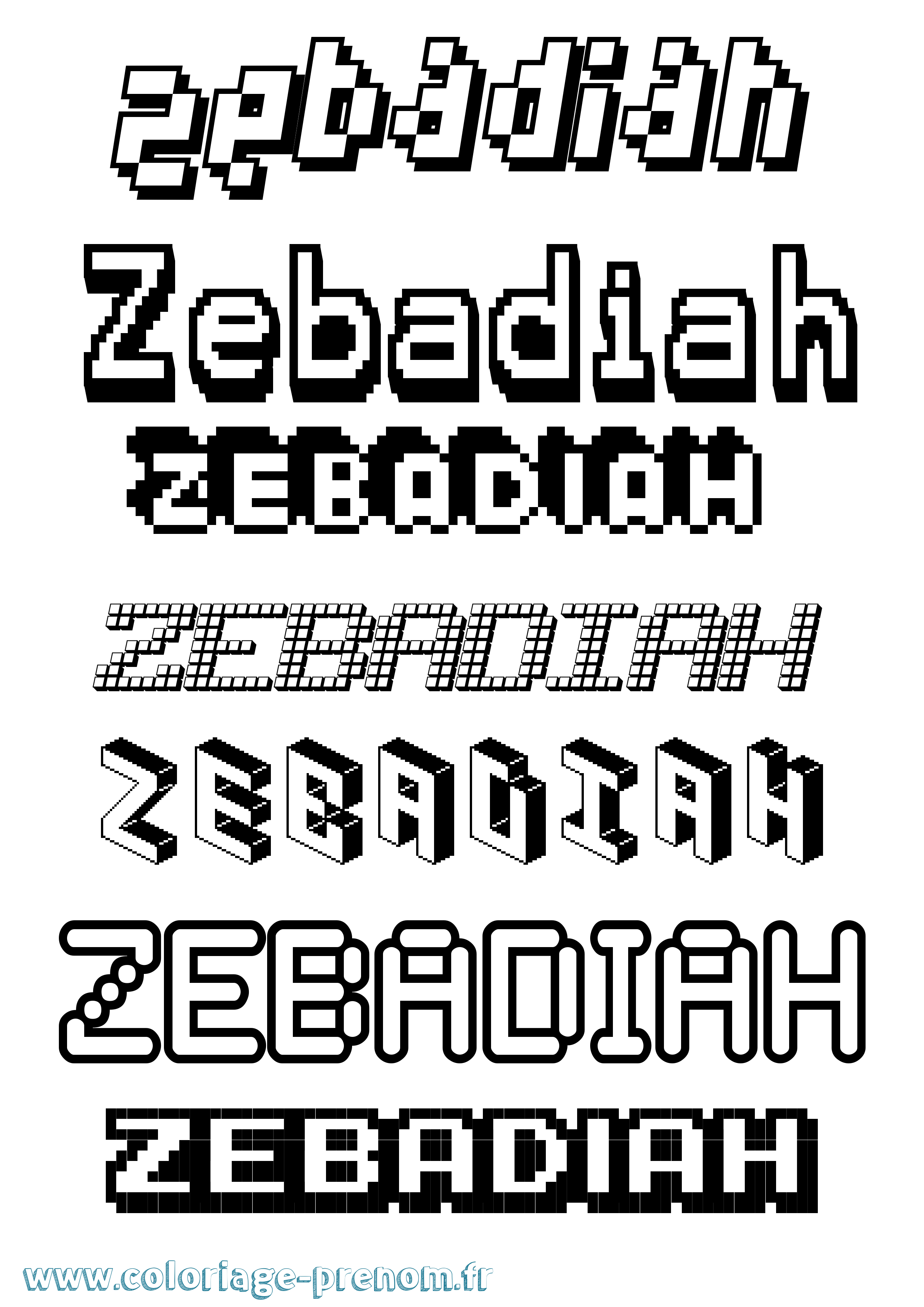 Coloriage prénom Zebadiah Pixel