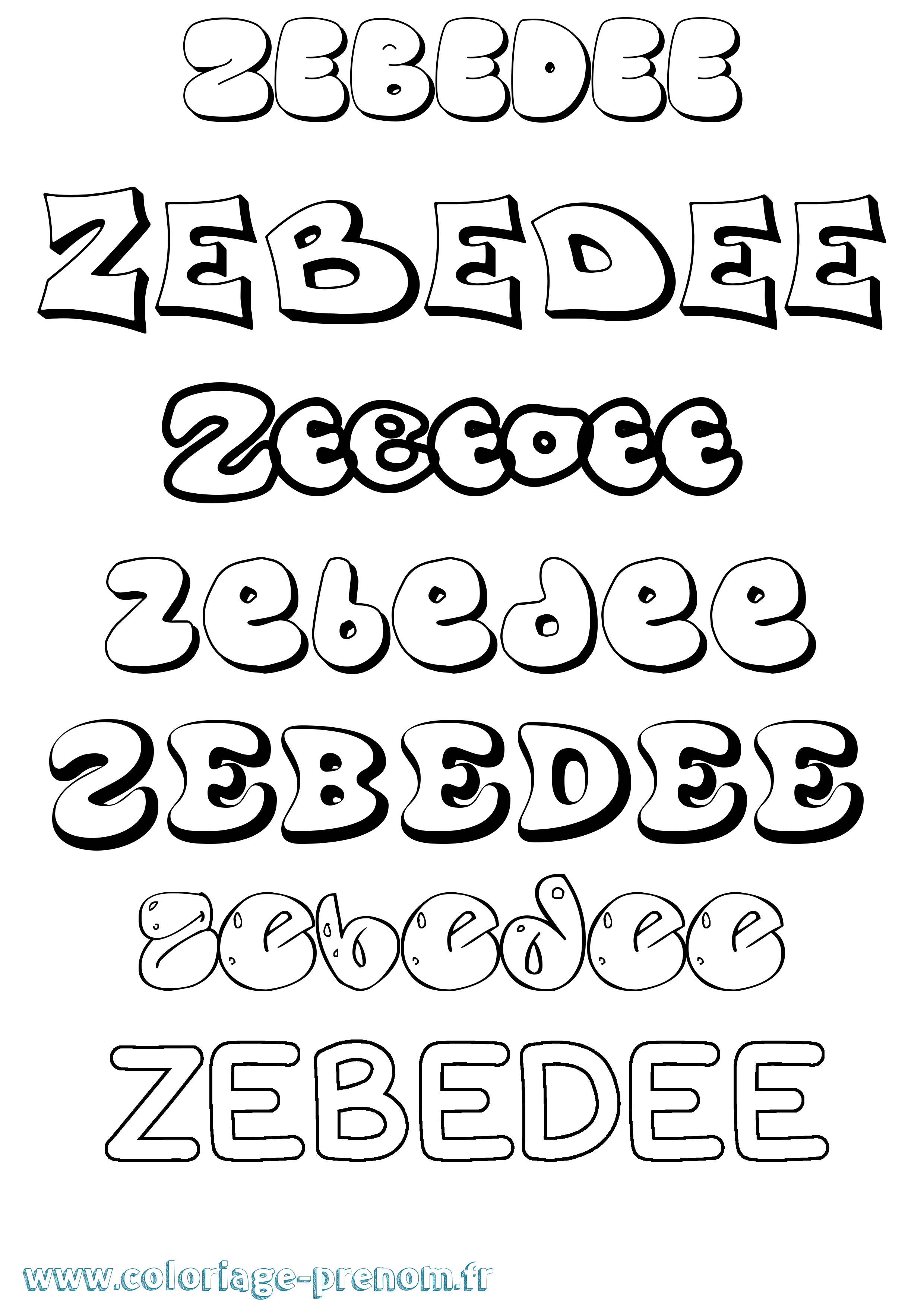 Coloriage prénom Zebedee Bubble