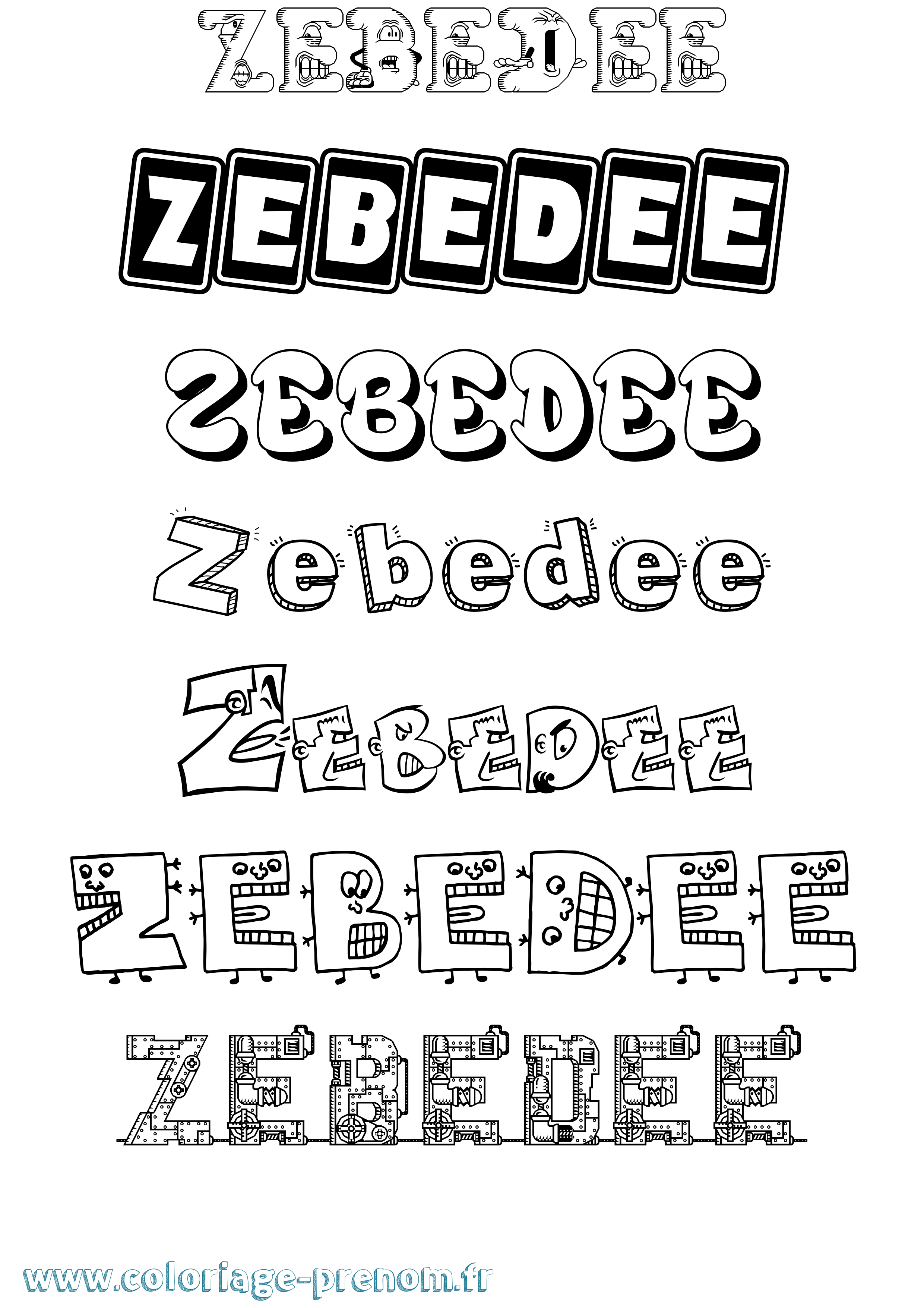 Coloriage Zebedee Fun Coloriage prénom Zebedee Fun