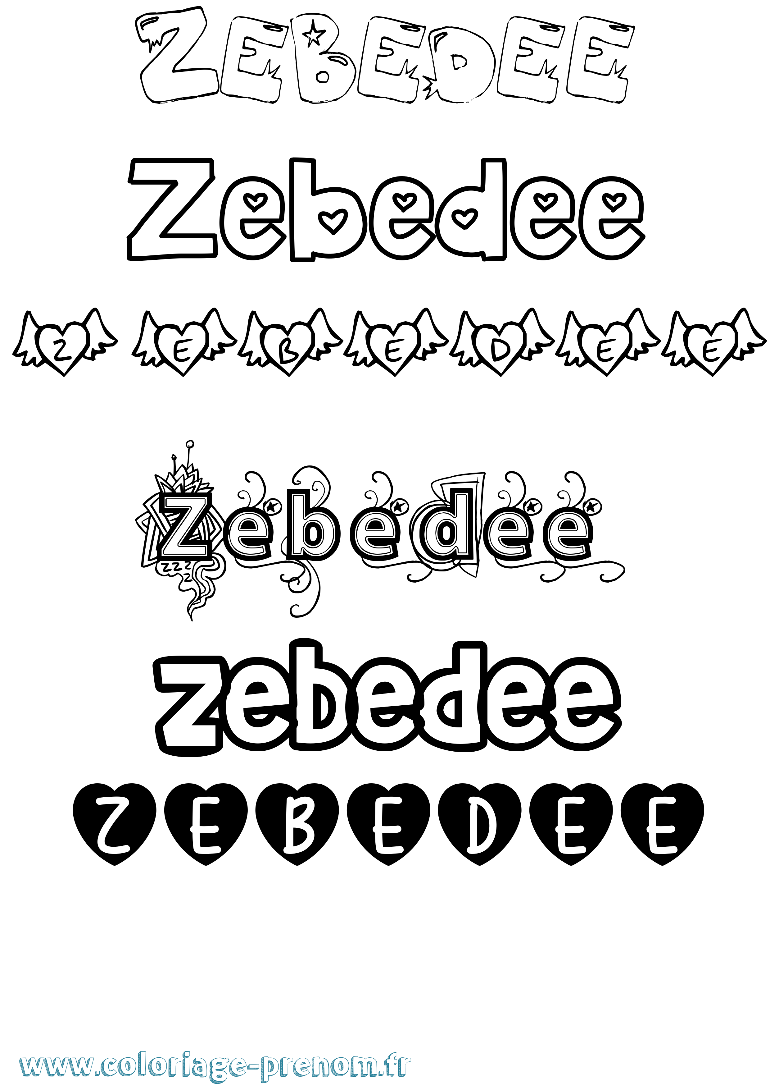 Coloriage Zebedee Girly Coloriage prénom Zebedee Girly