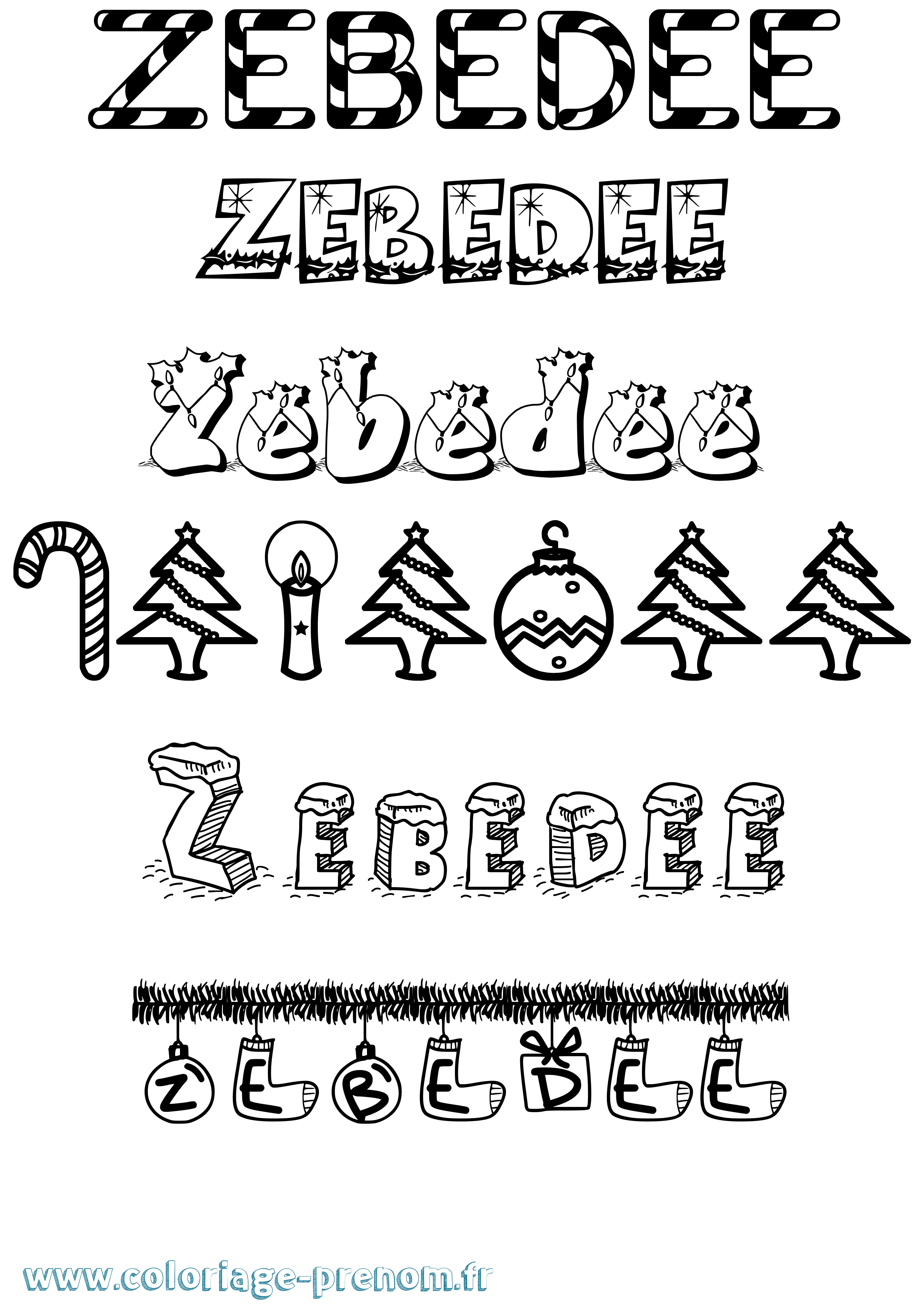 Coloriage Zebedee Noël Coloriage prénom Zebedee Noël