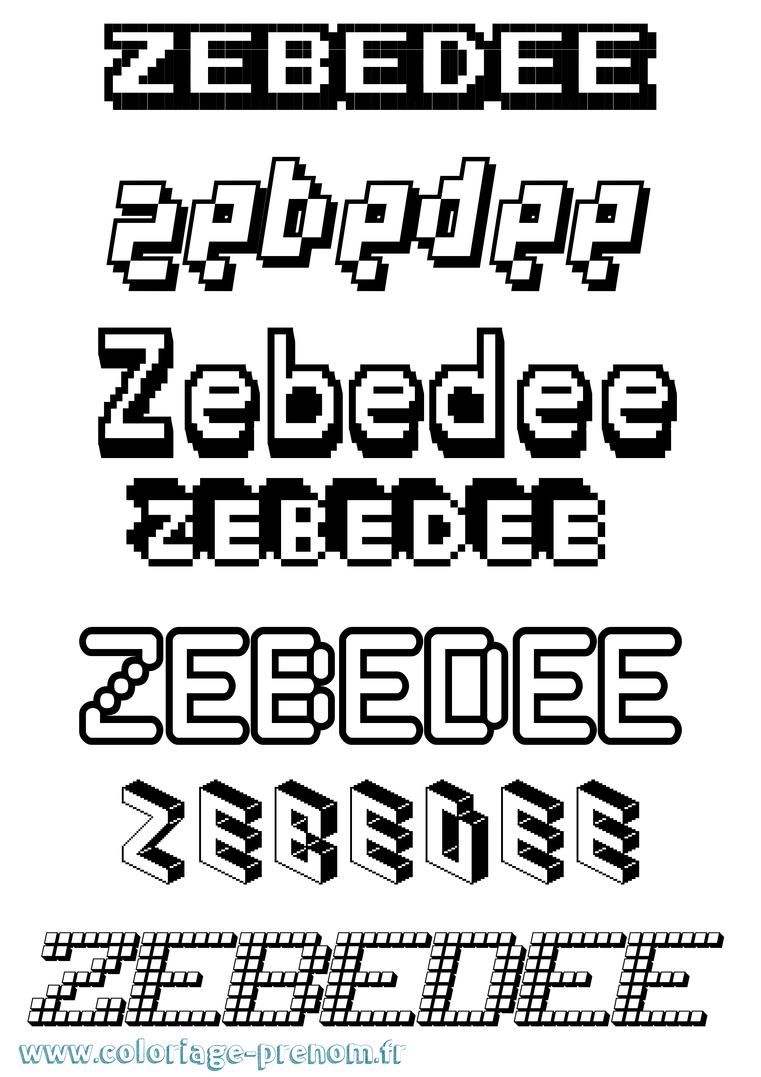 Coloriage prénom Zebedee Pixel