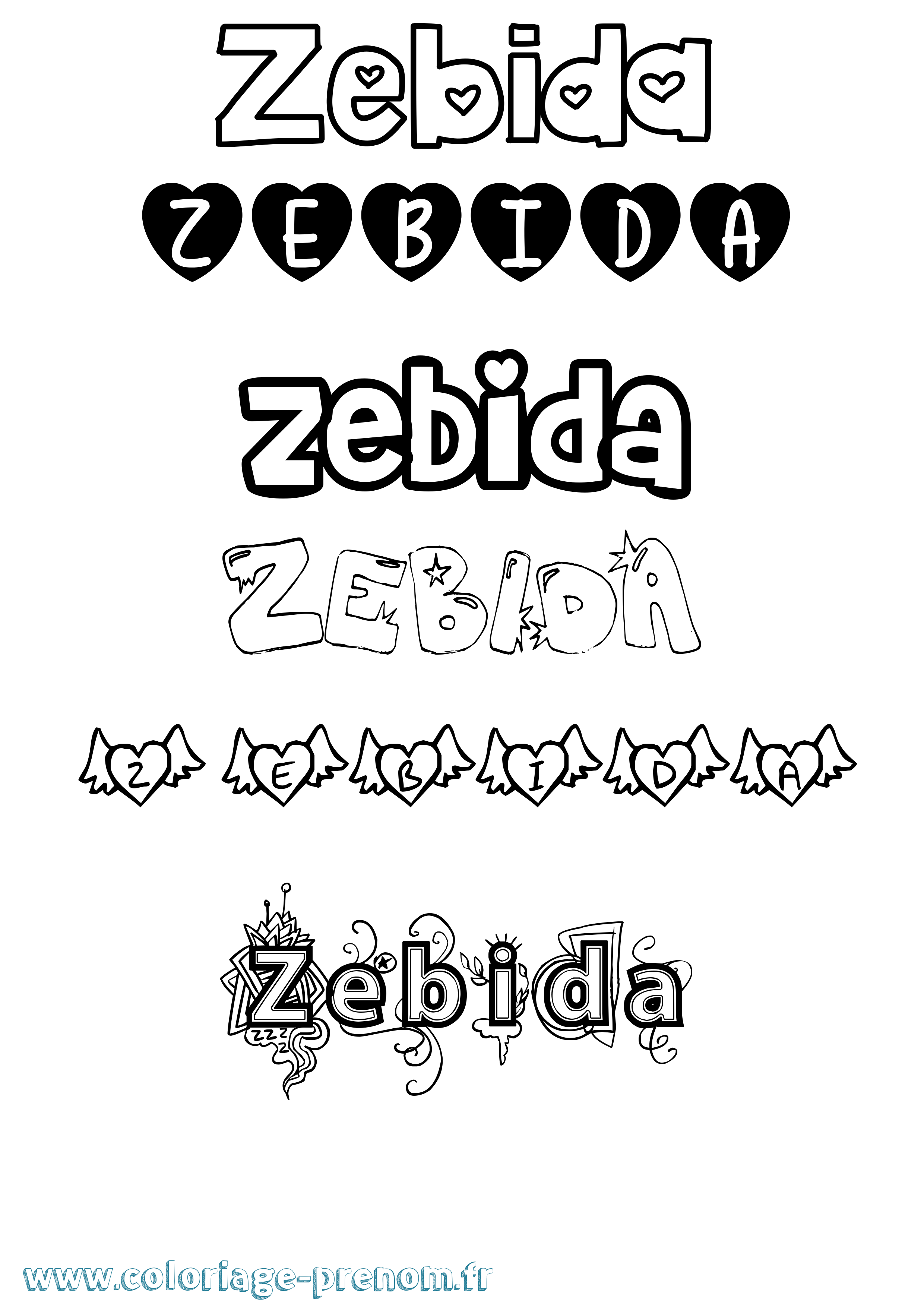 Coloriage Zebida Girly Coloriage prénom Zebida Girly