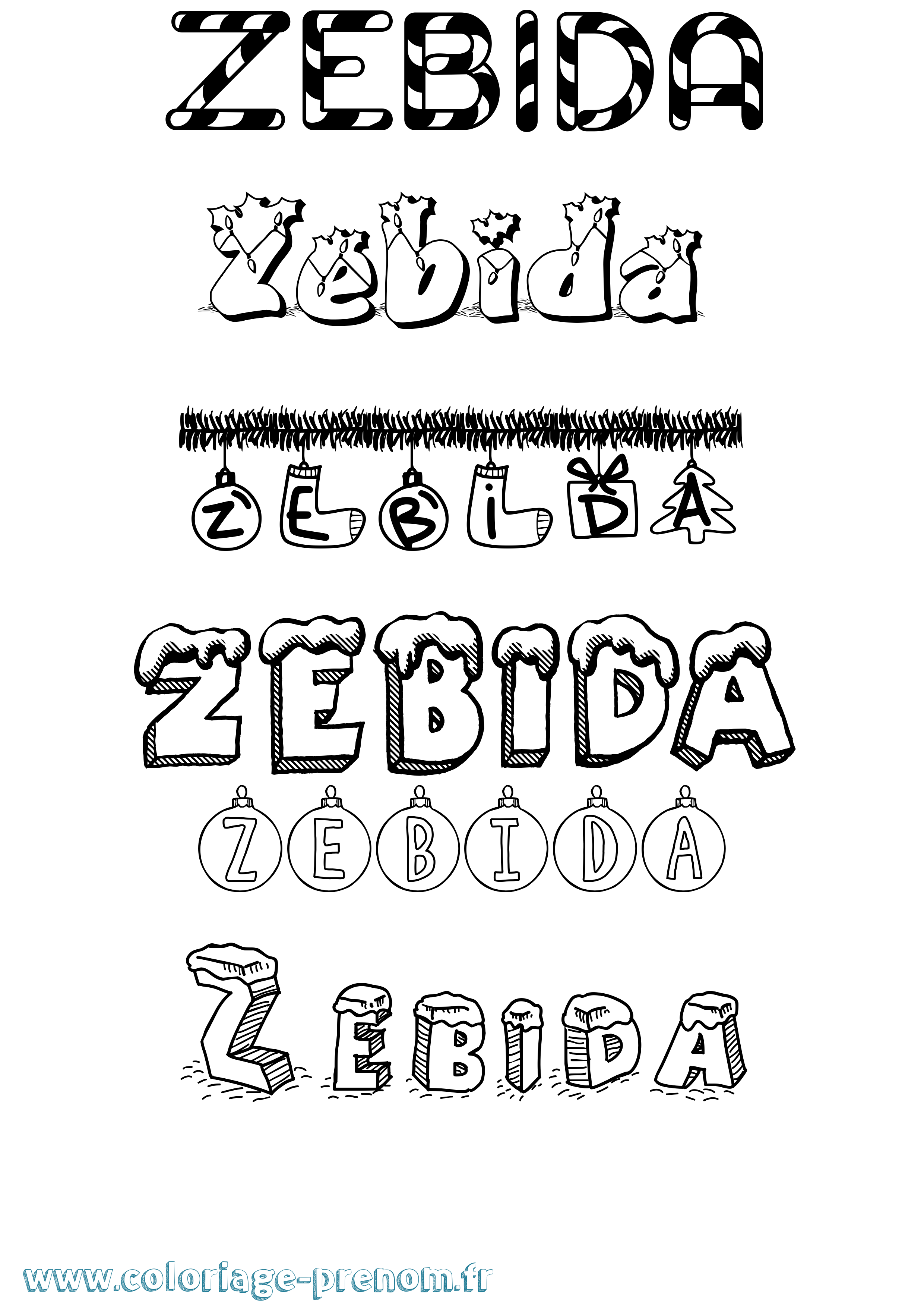 Coloriage Zebida Noël Coloriage prénom Zebida Noël