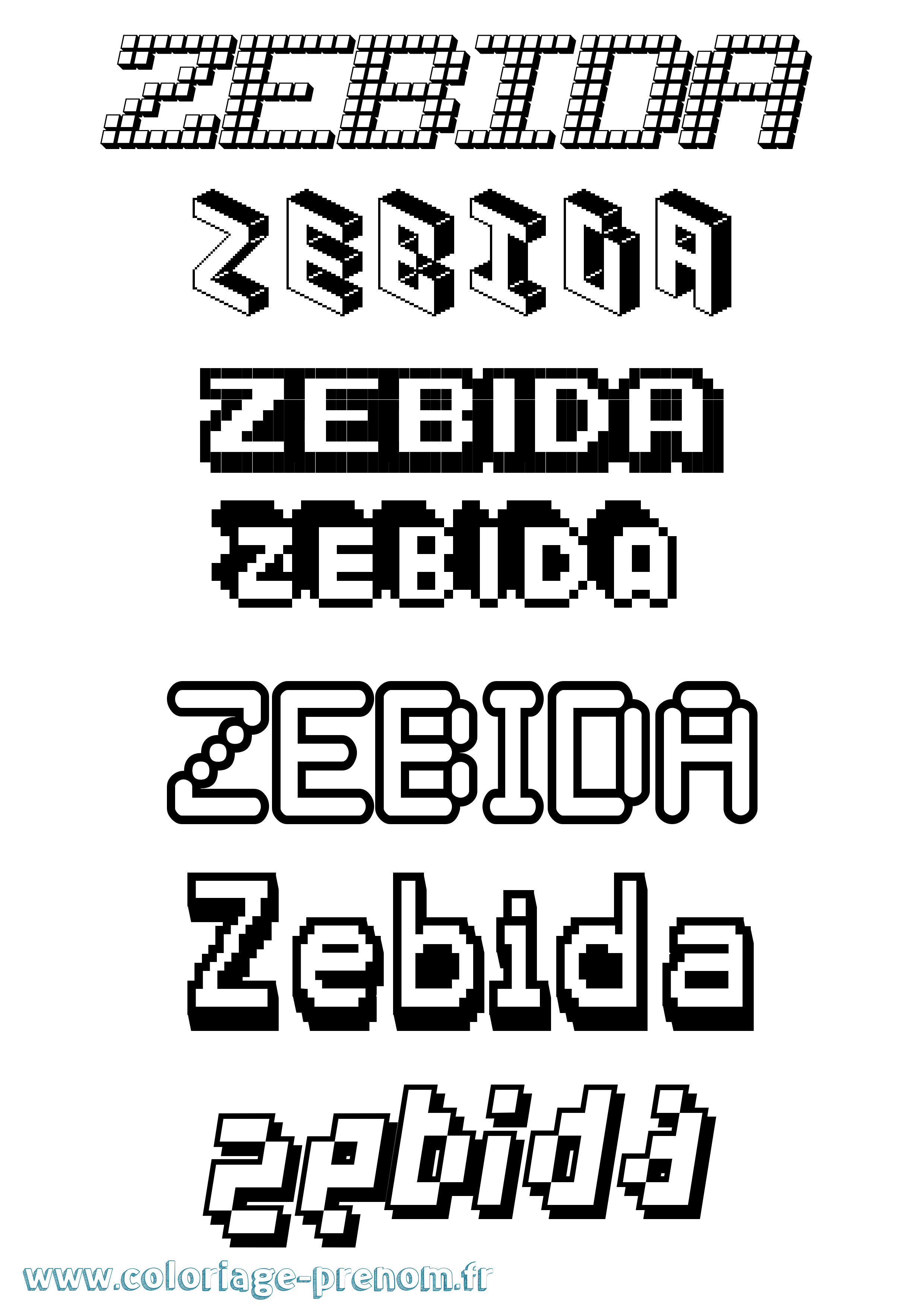 Coloriage Zebida Pixel Coloriage prénom Zebida Pixel