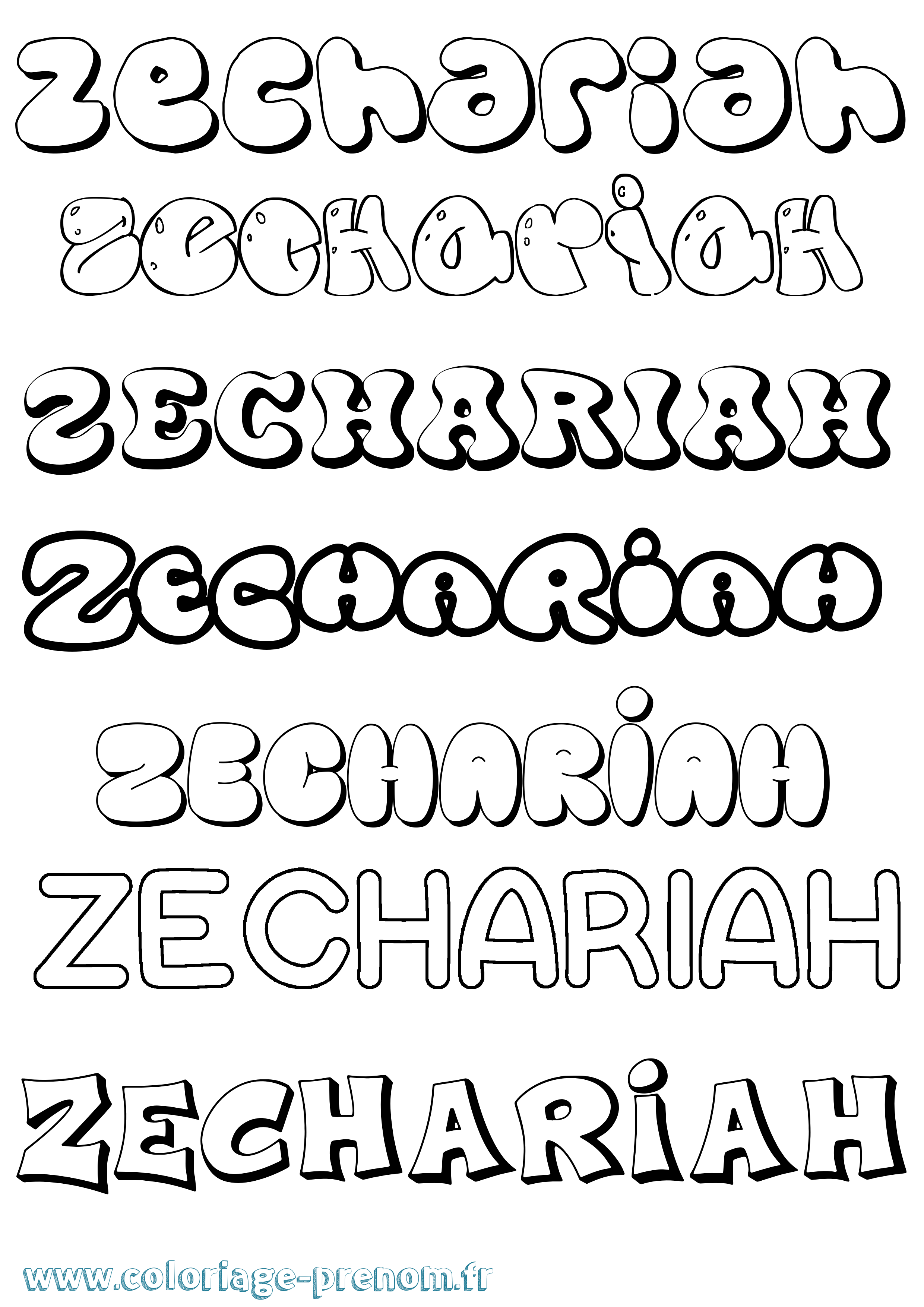Coloriage Zechariah Bubble Coloriage prénom Zechariah Bubble