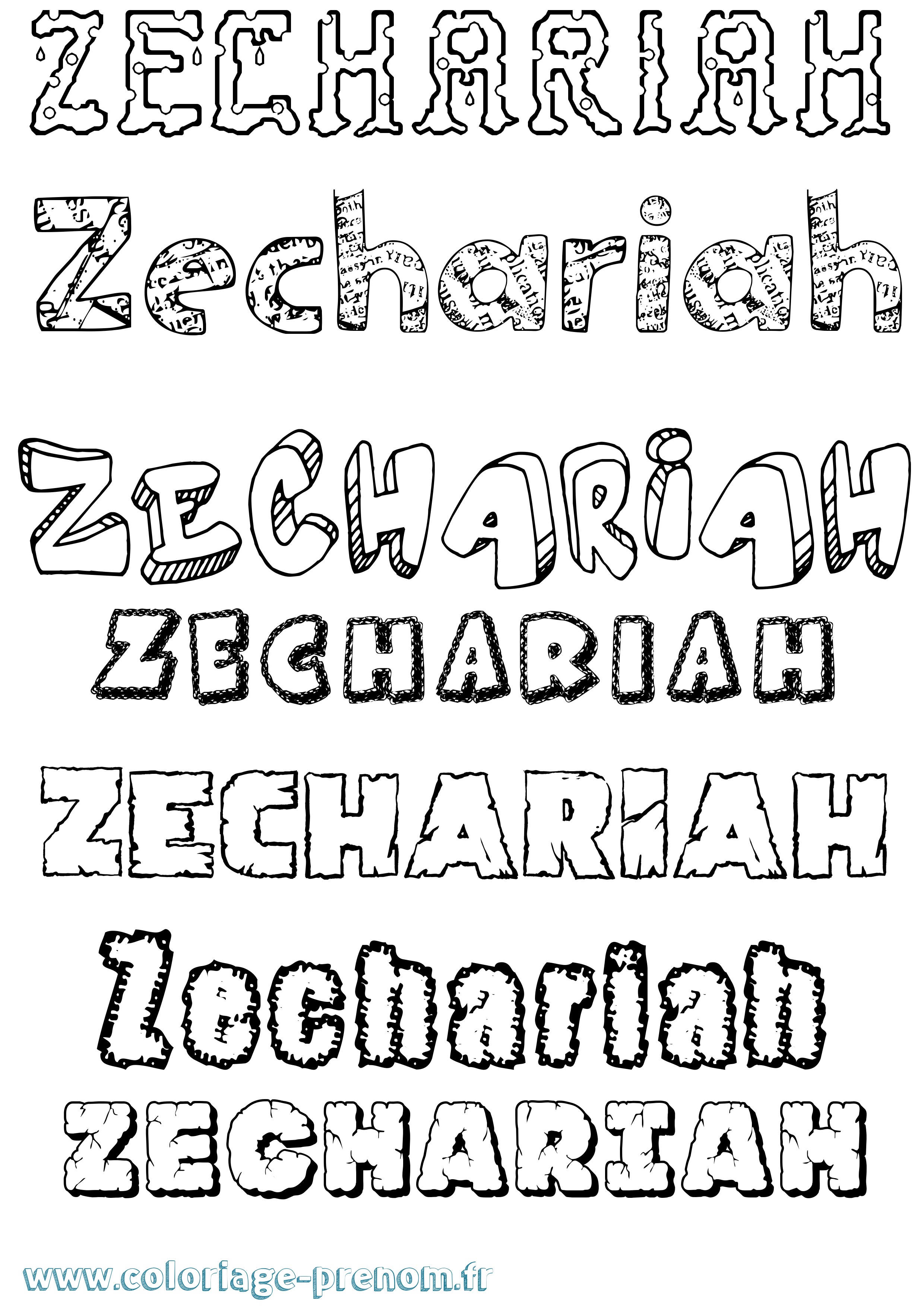 Coloriage Zechariah Destructuré Coloriage prénom Zechariah Destructuré