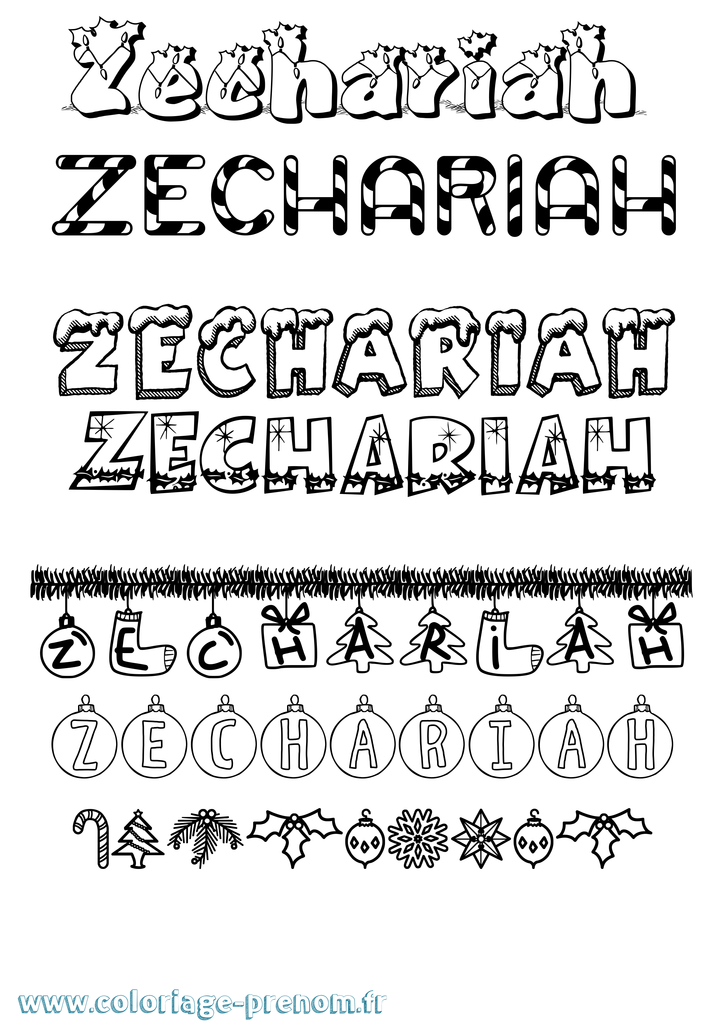 Coloriage Zechariah Noël Coloriage prénom Zechariah Noël