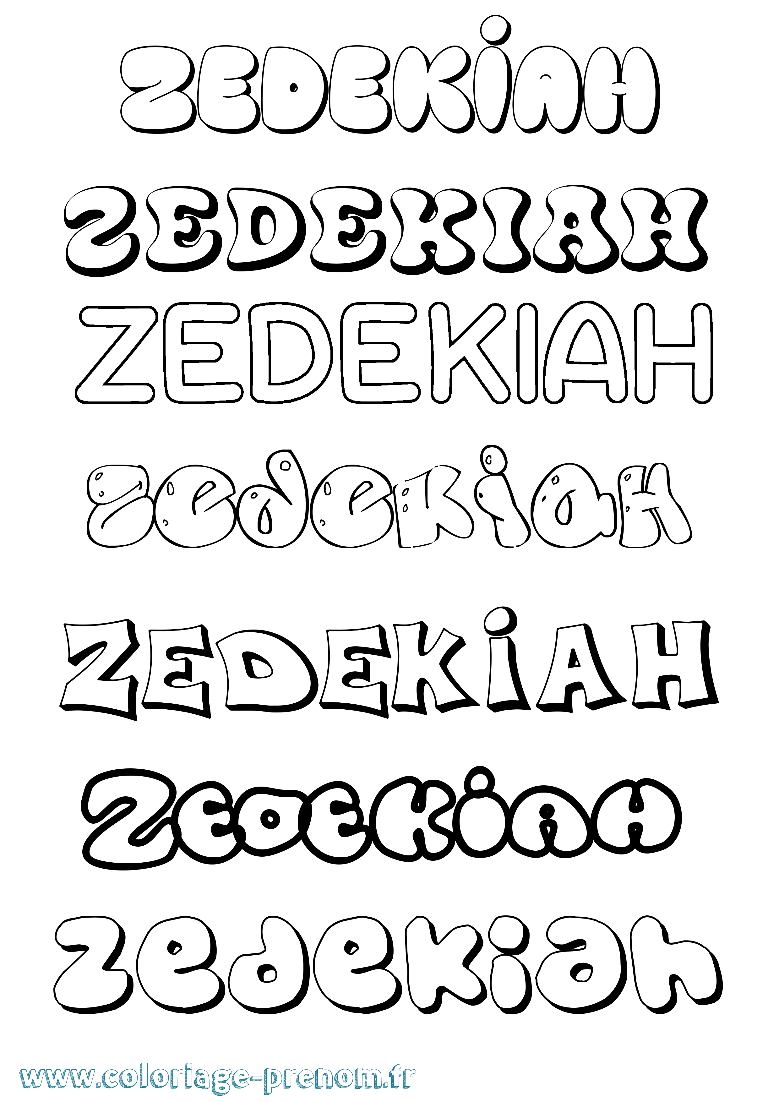 Coloriage prénom Zedekiah Bubble
