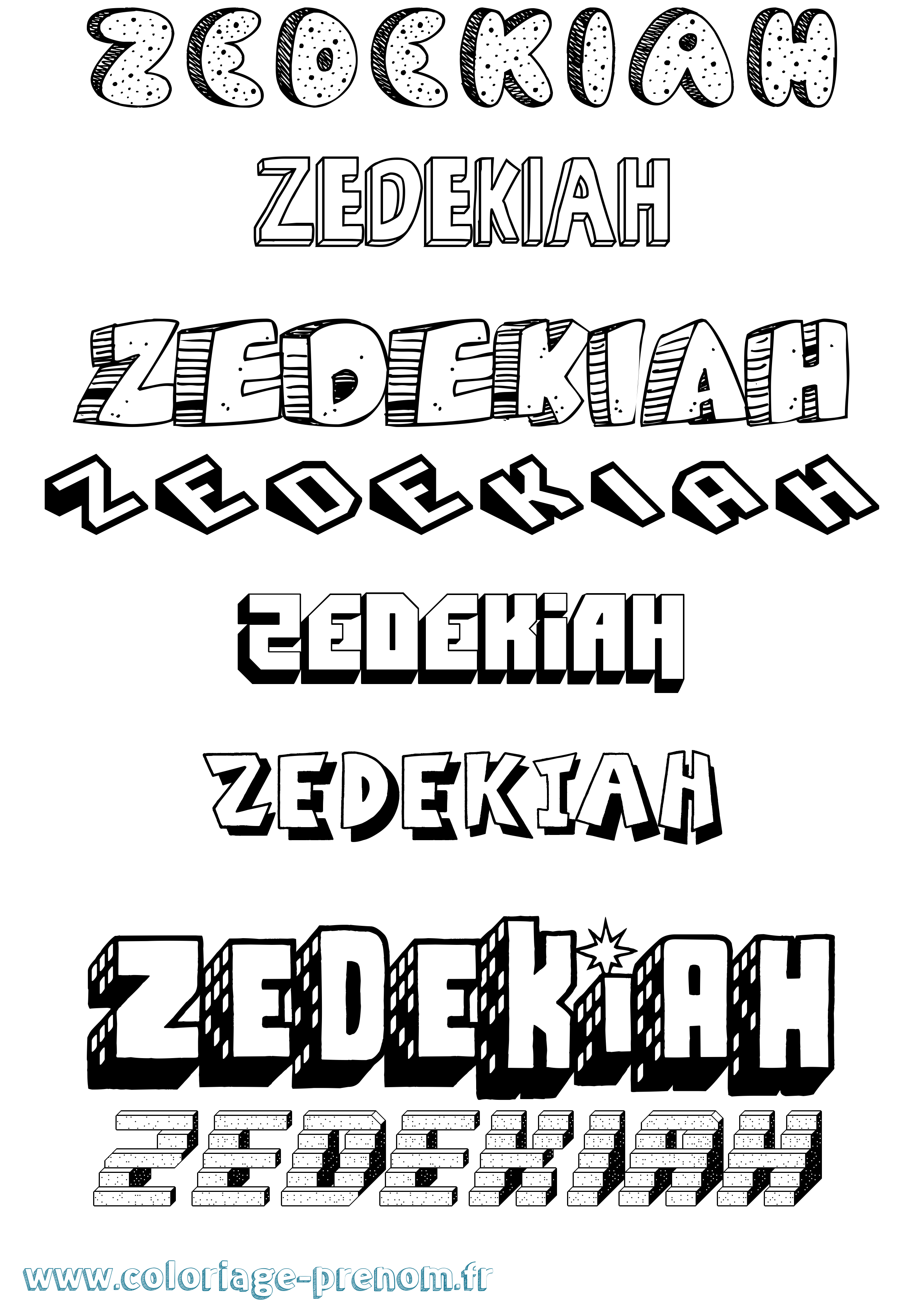 Coloriage prénom Zedekiah Effet 3D
