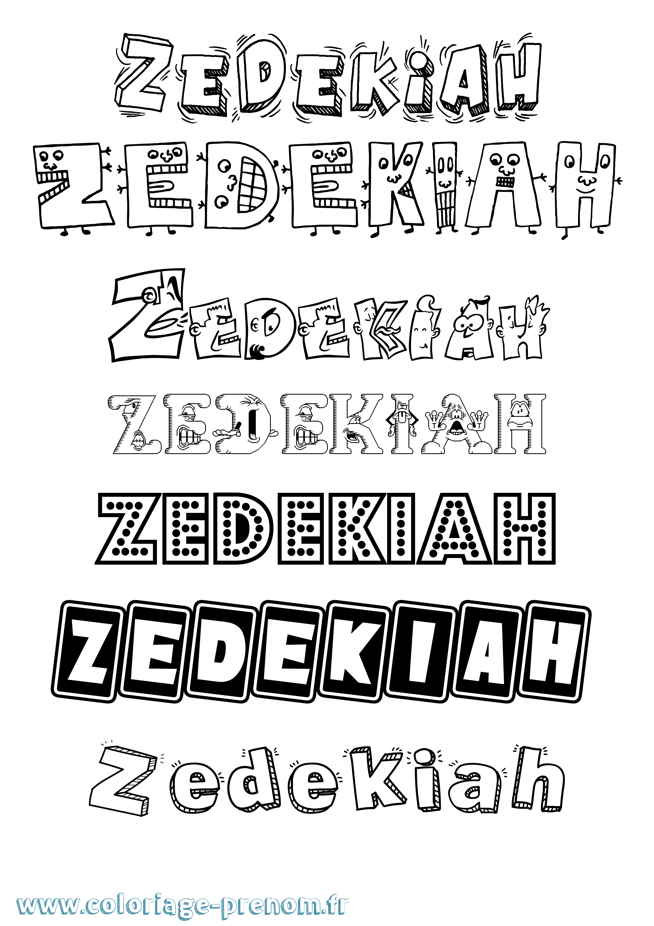 Coloriage prénom Zedekiah Fun