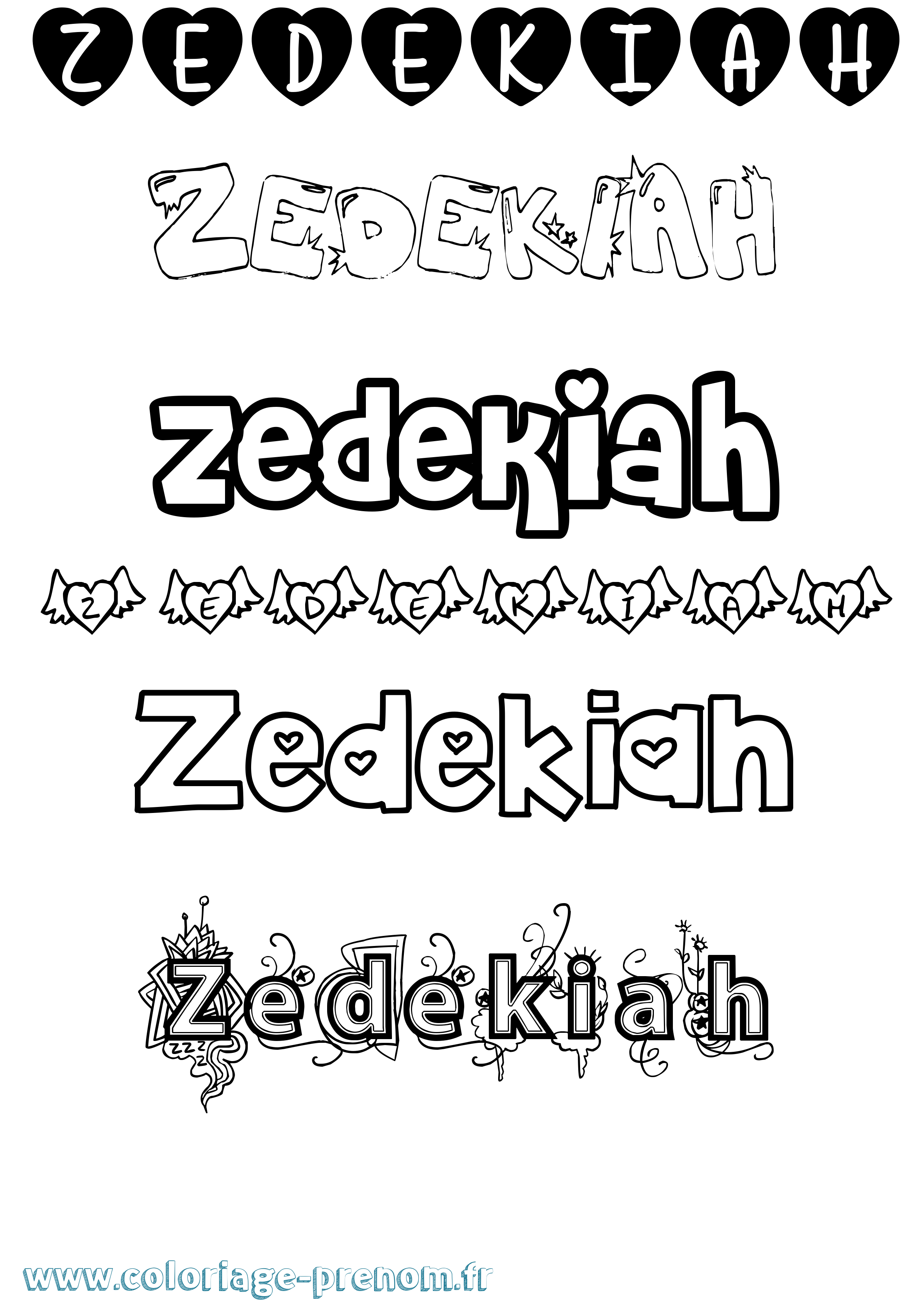 Coloriage prénom Zedekiah Girly