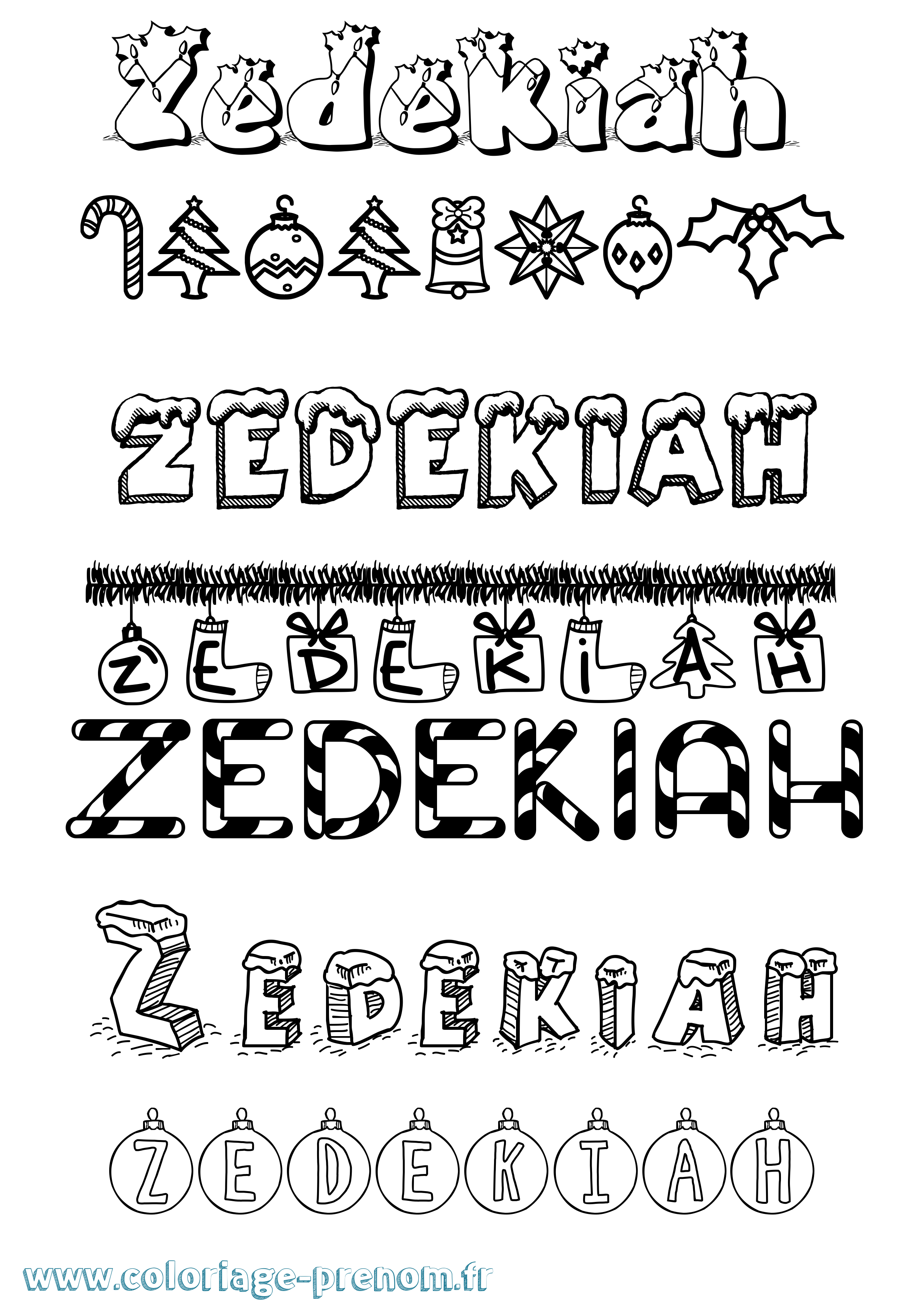 Coloriage prénom Zedekiah Noël