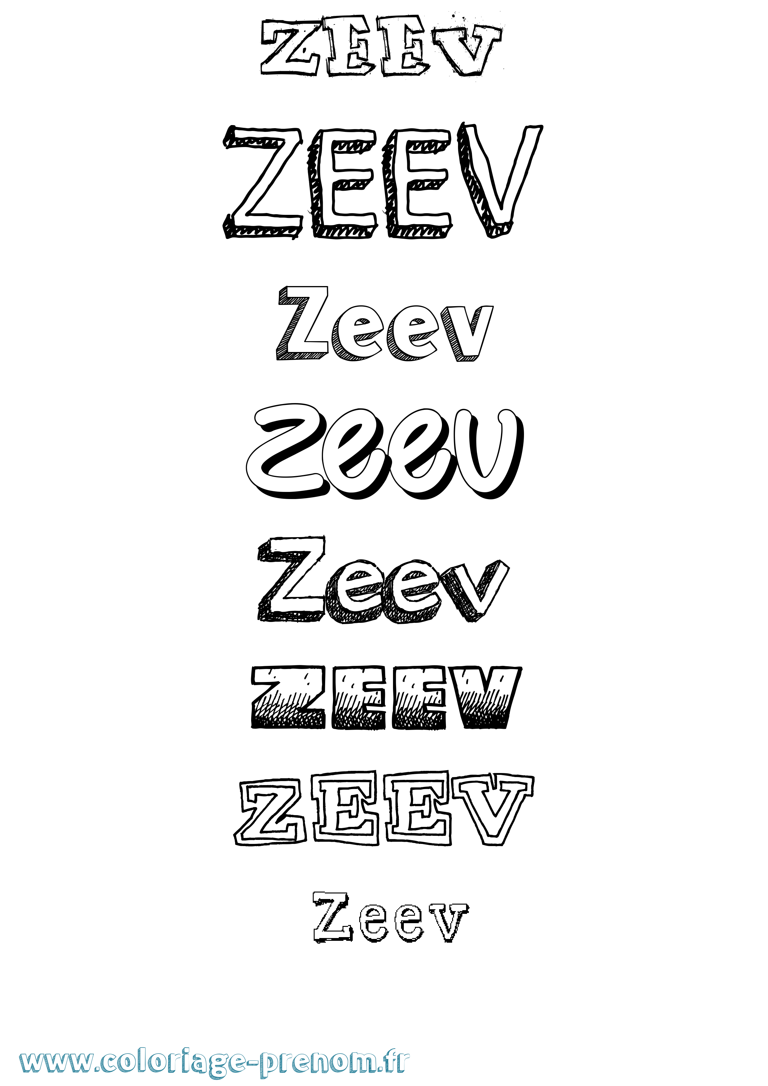 Coloriage prénom Zeev Dessiné