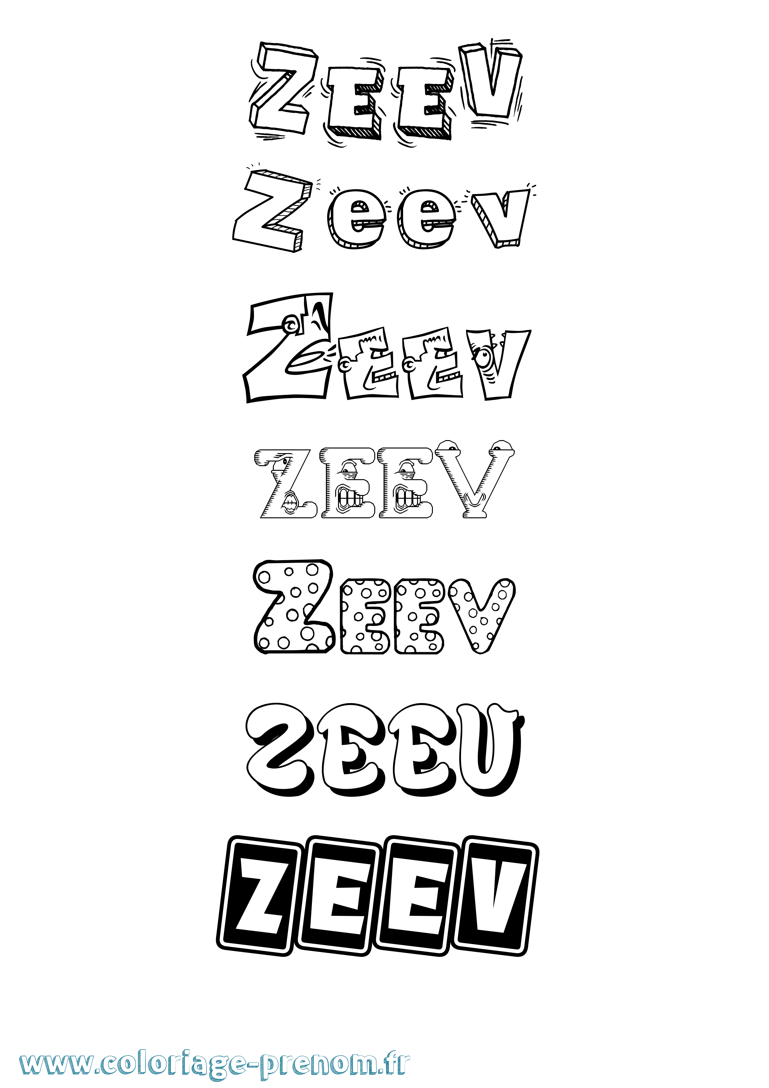 Coloriage Zeev Fun Coloriage prénom Zeev Fun