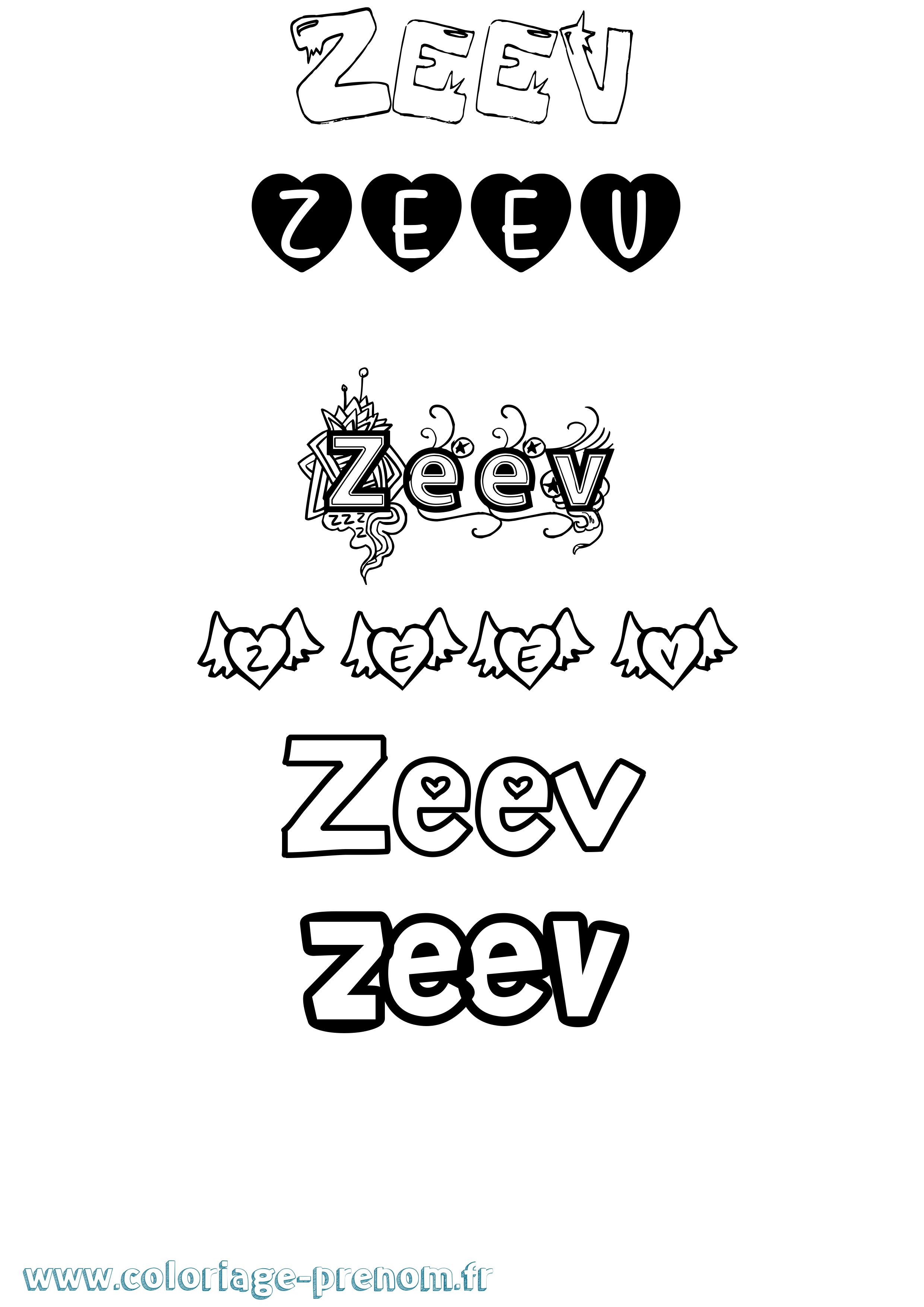 Coloriage prénom Zeev Girly