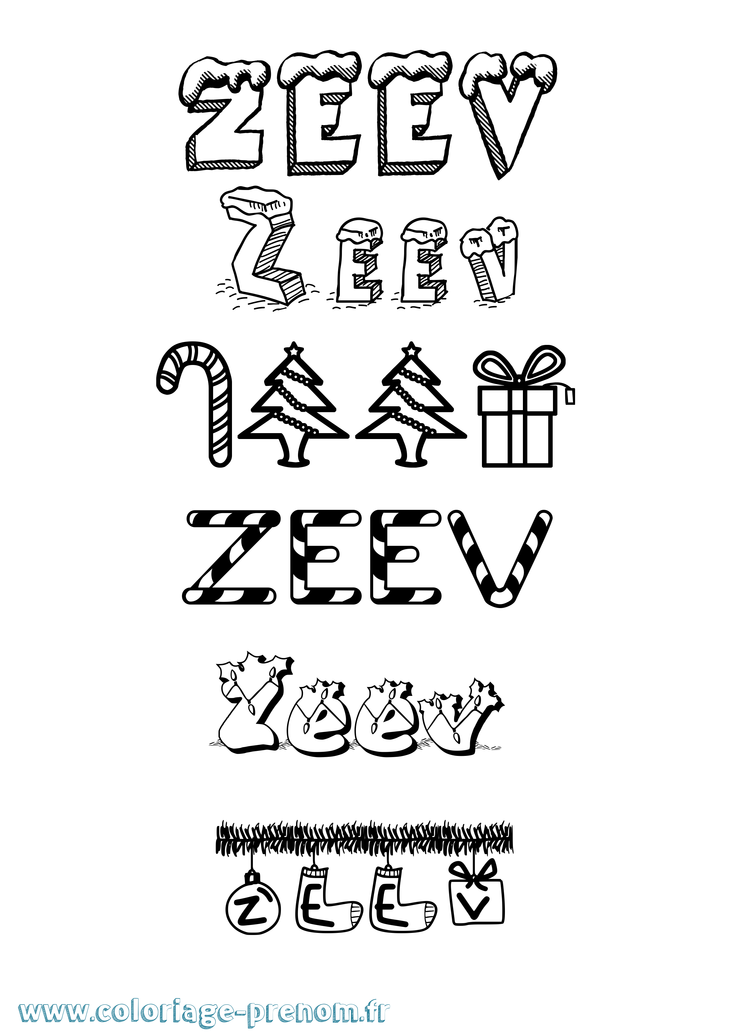 Coloriage Zeev Noël Coloriage prénom Zeev Noël