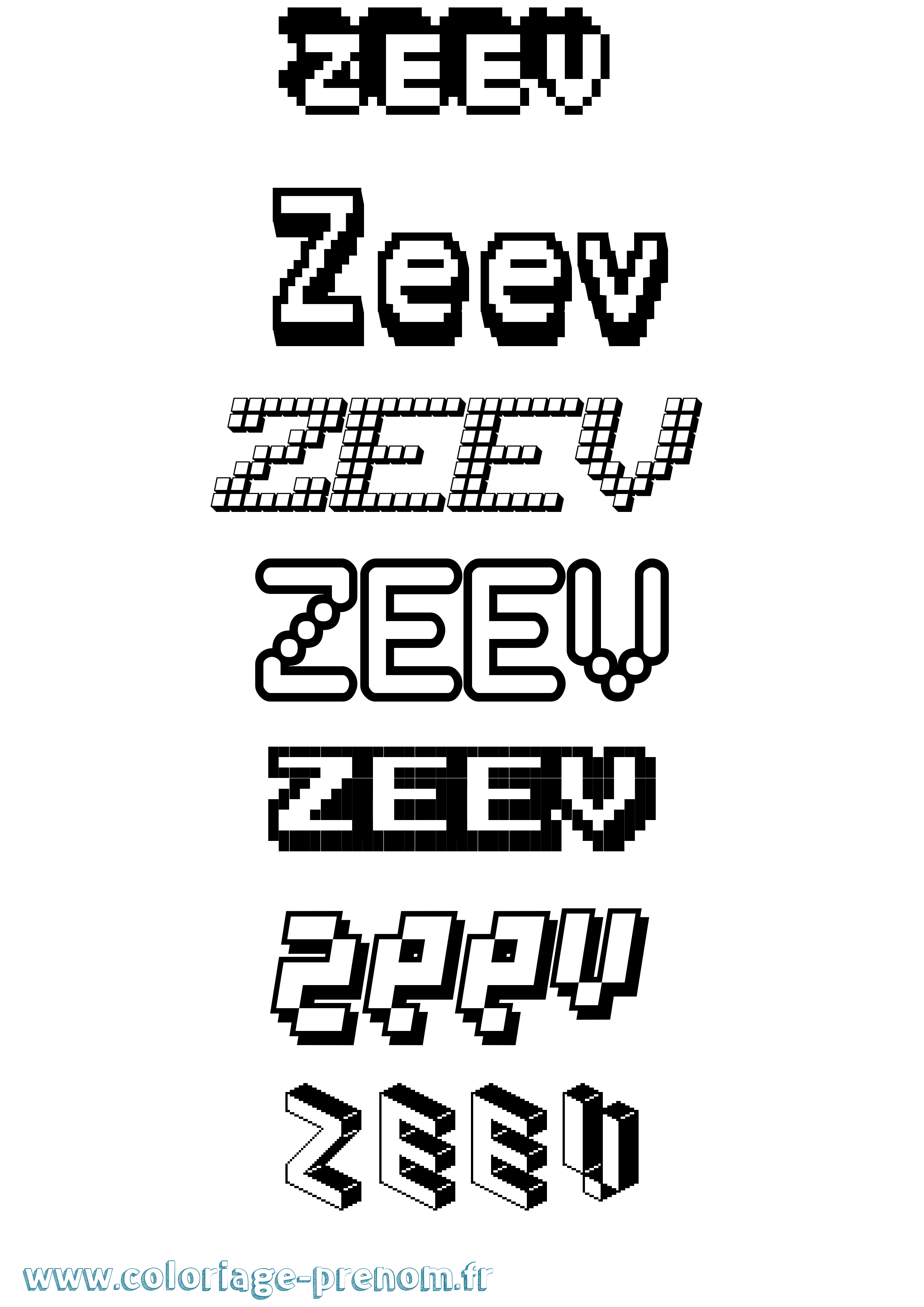 Coloriage prénom Zeev Pixel