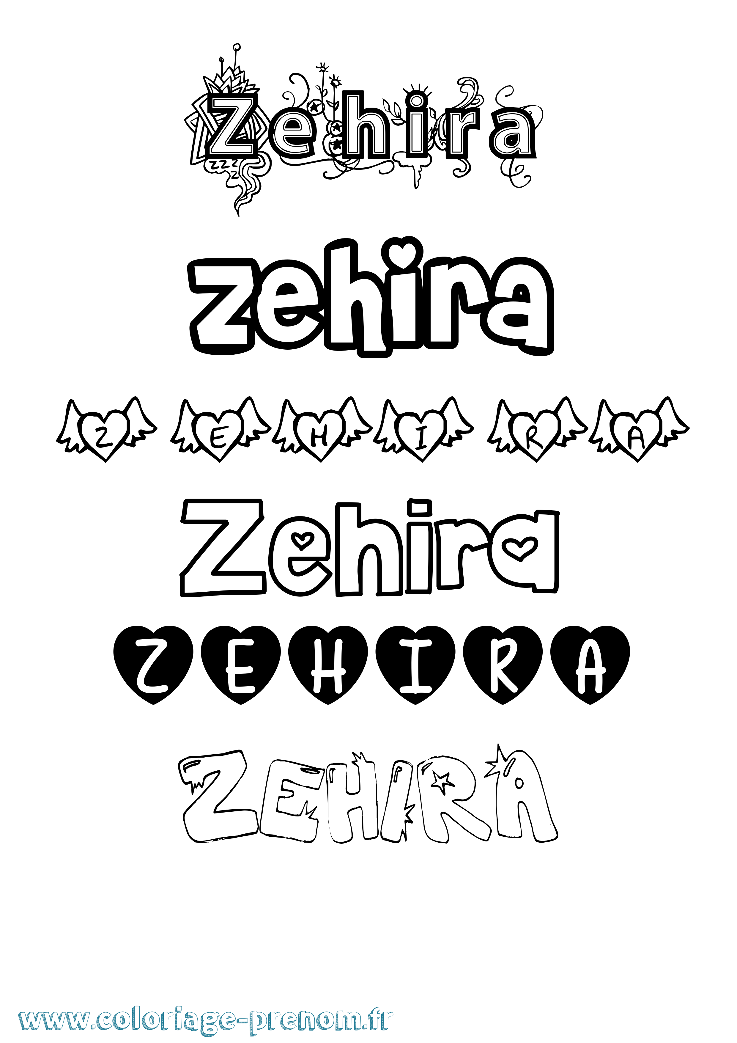 Coloriage Zehira Girly Coloriage prénom Zehira Girly