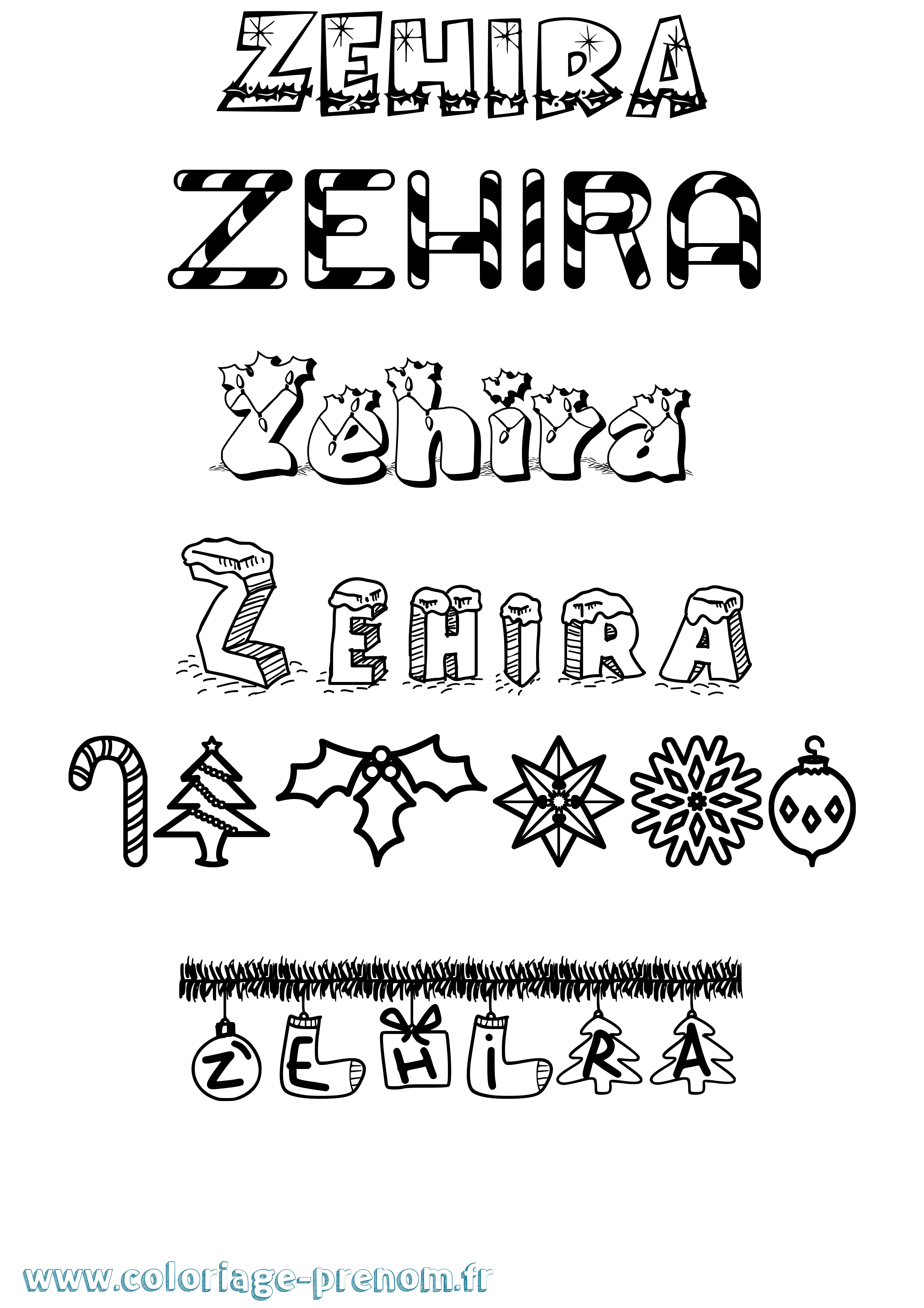 Coloriage Zehira Noël Coloriage prénom Zehira Noël