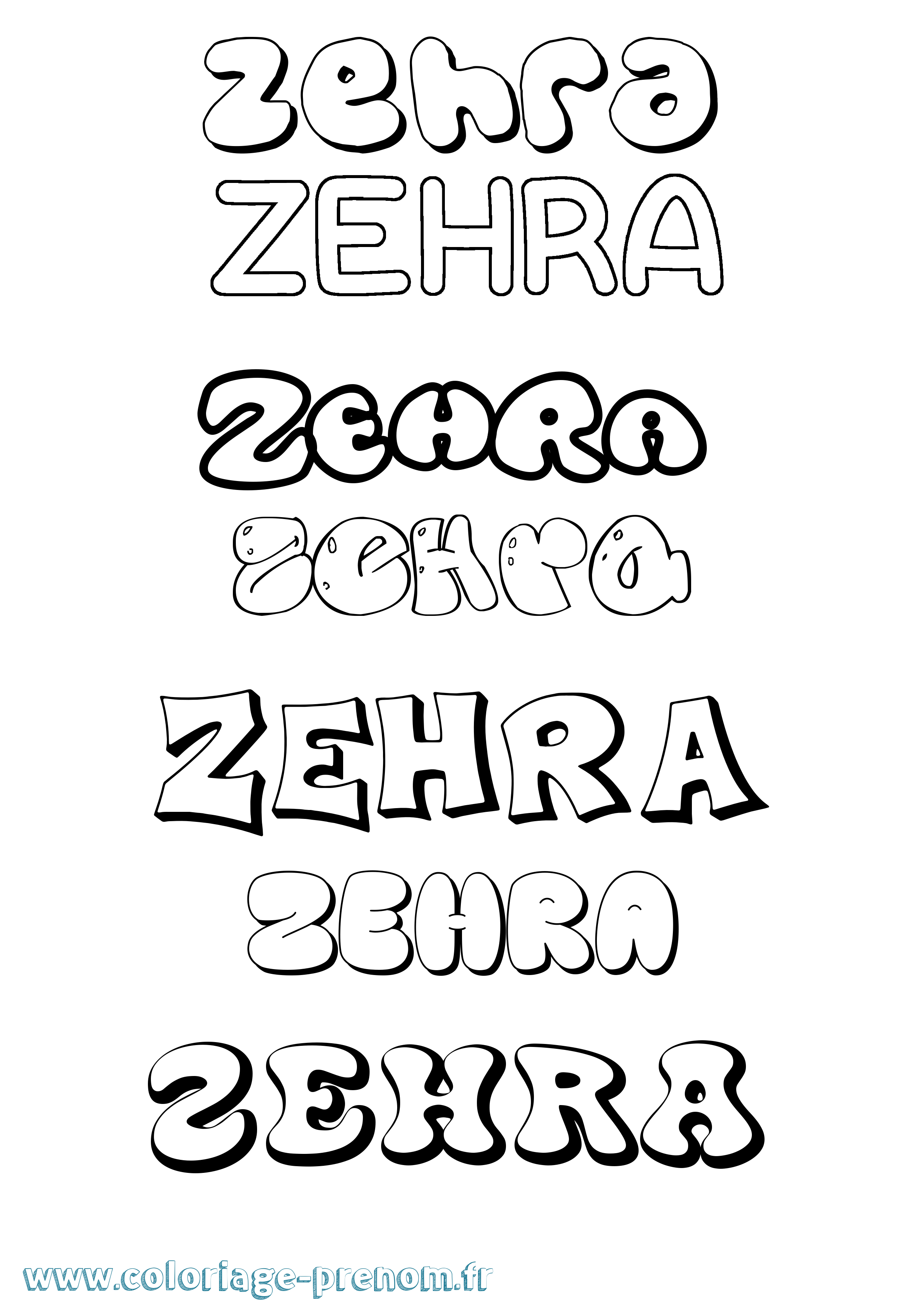 Coloriage prénom Zehra Bubble