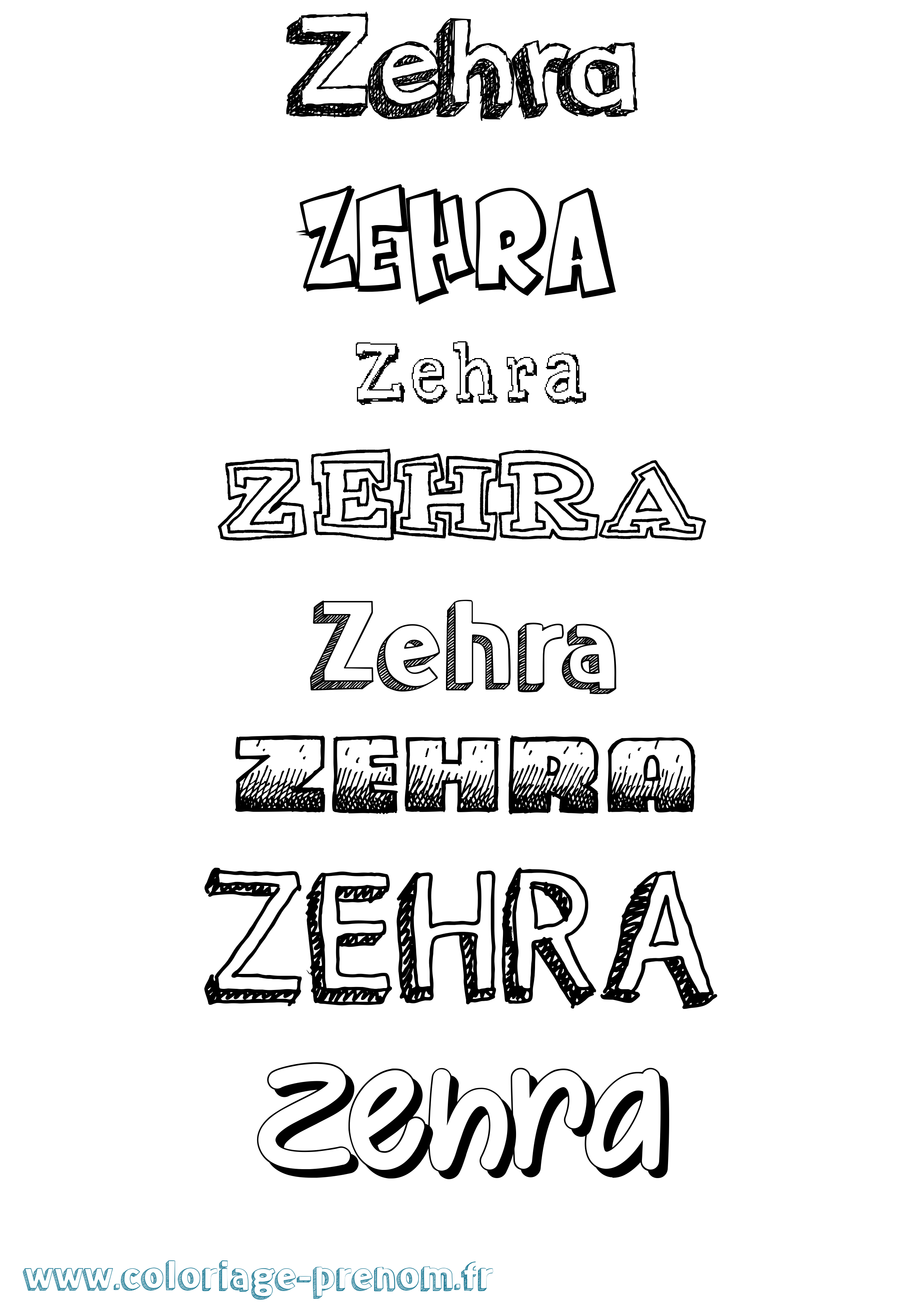 Coloriage prénom Zehra Dessiné