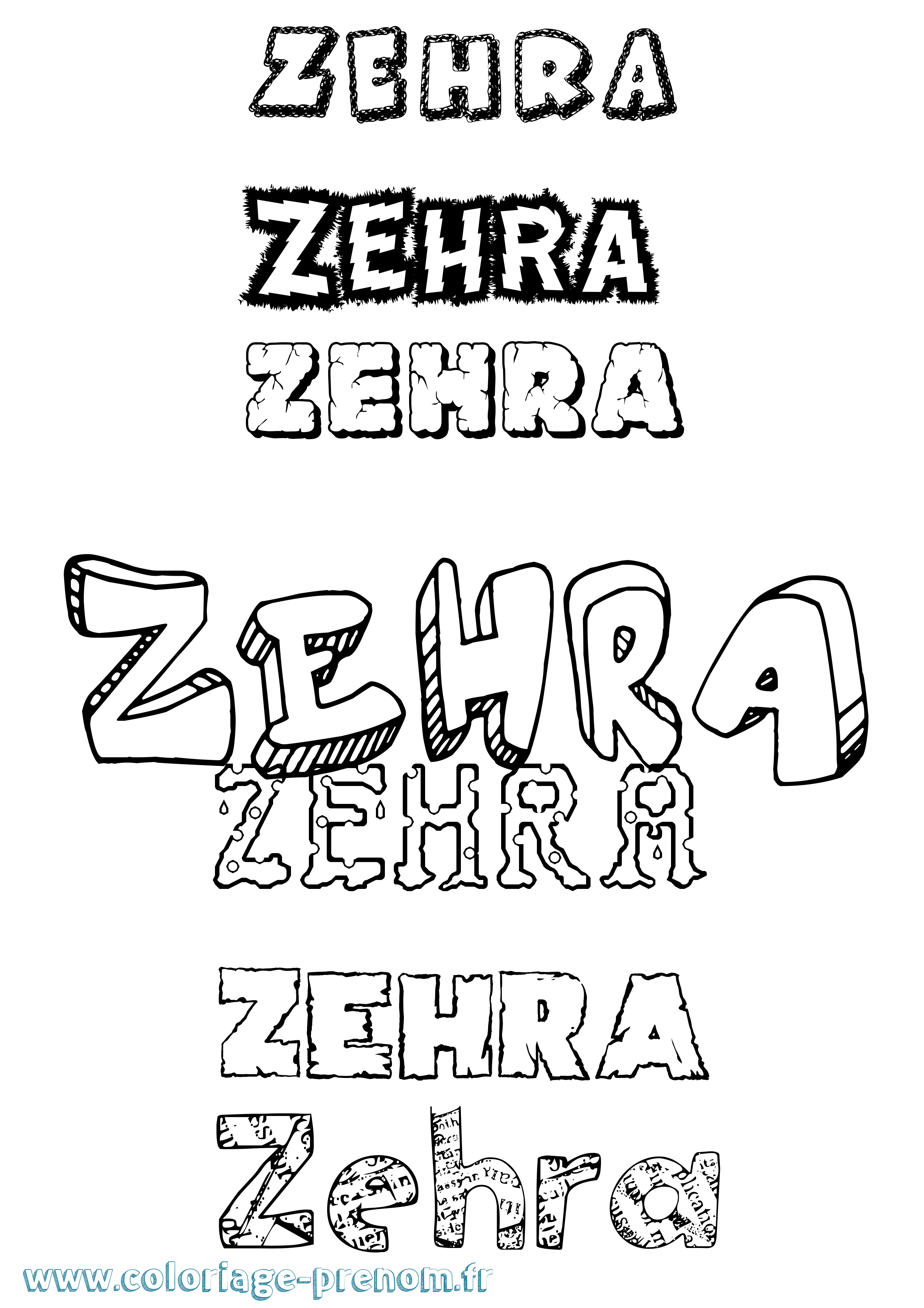 Coloriage prénom Zehra Destructuré