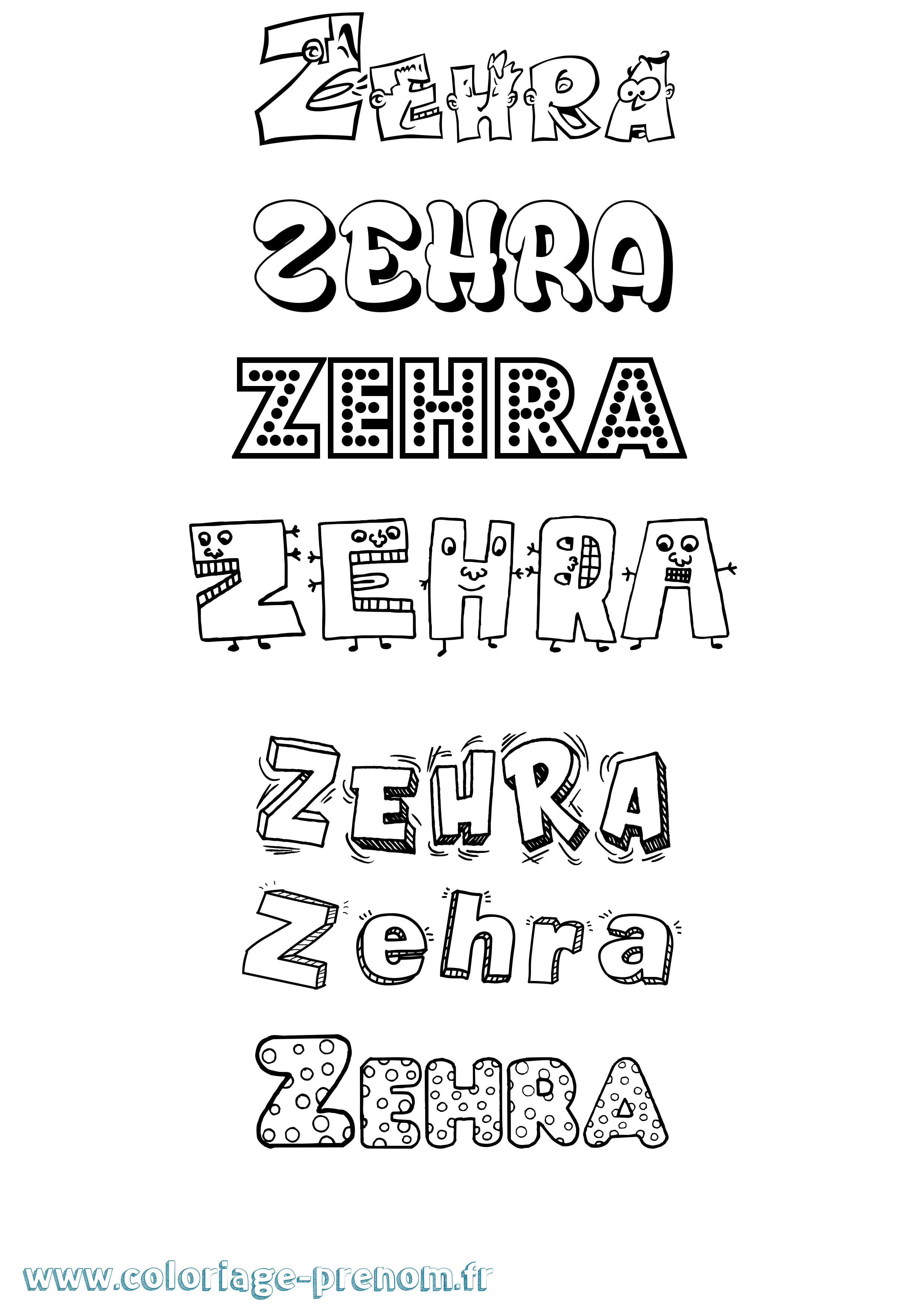 Coloriage prénom Zehra Fun