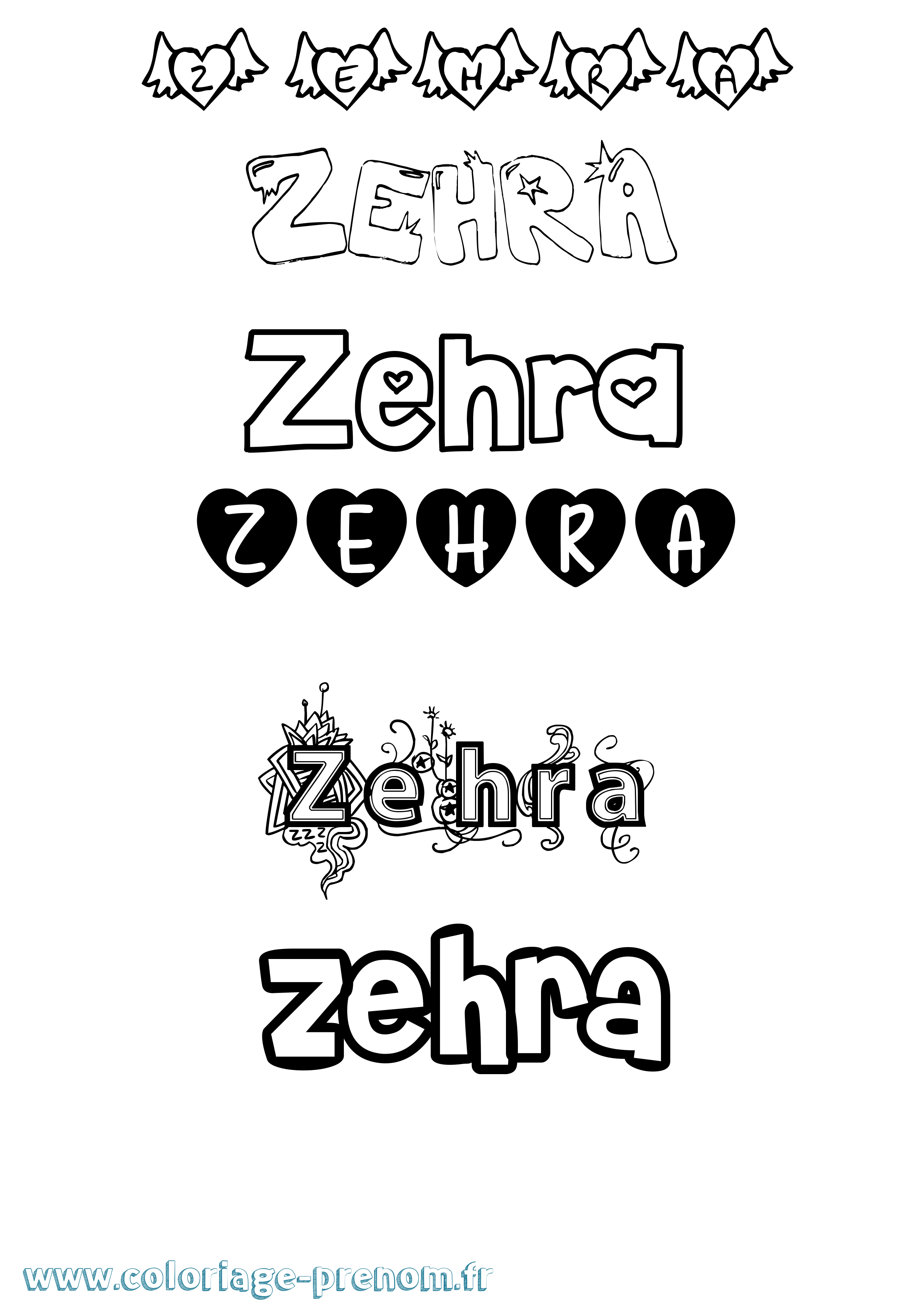Coloriage prénom Zehra Girly
