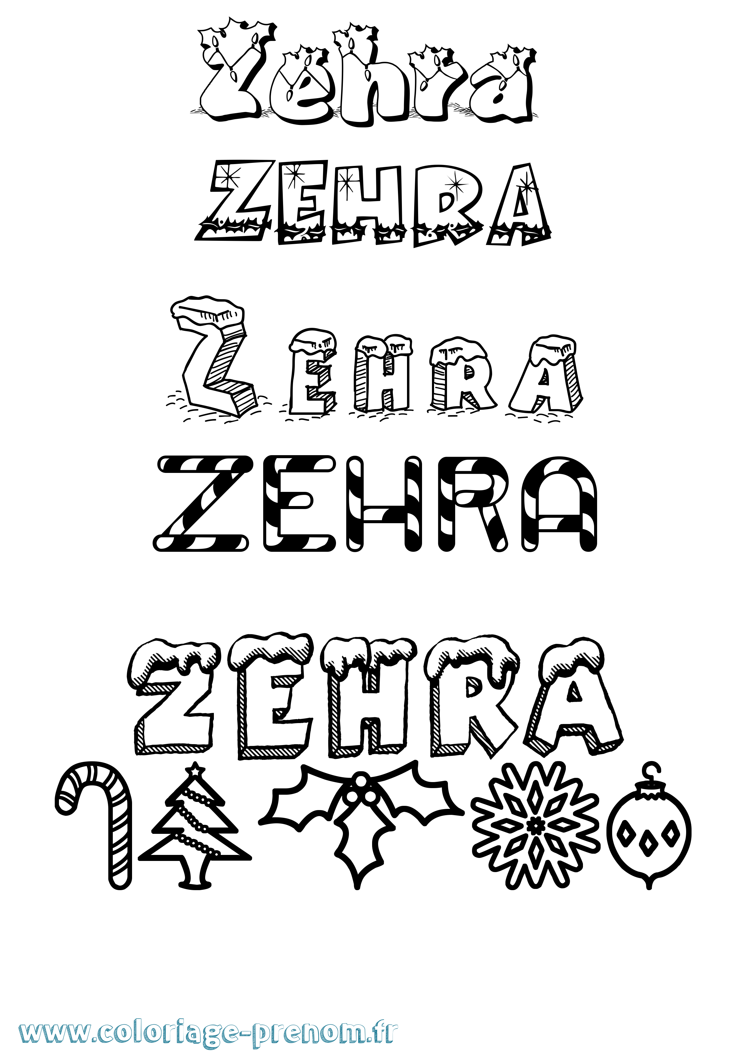 Coloriage prénom Zehra Noël
