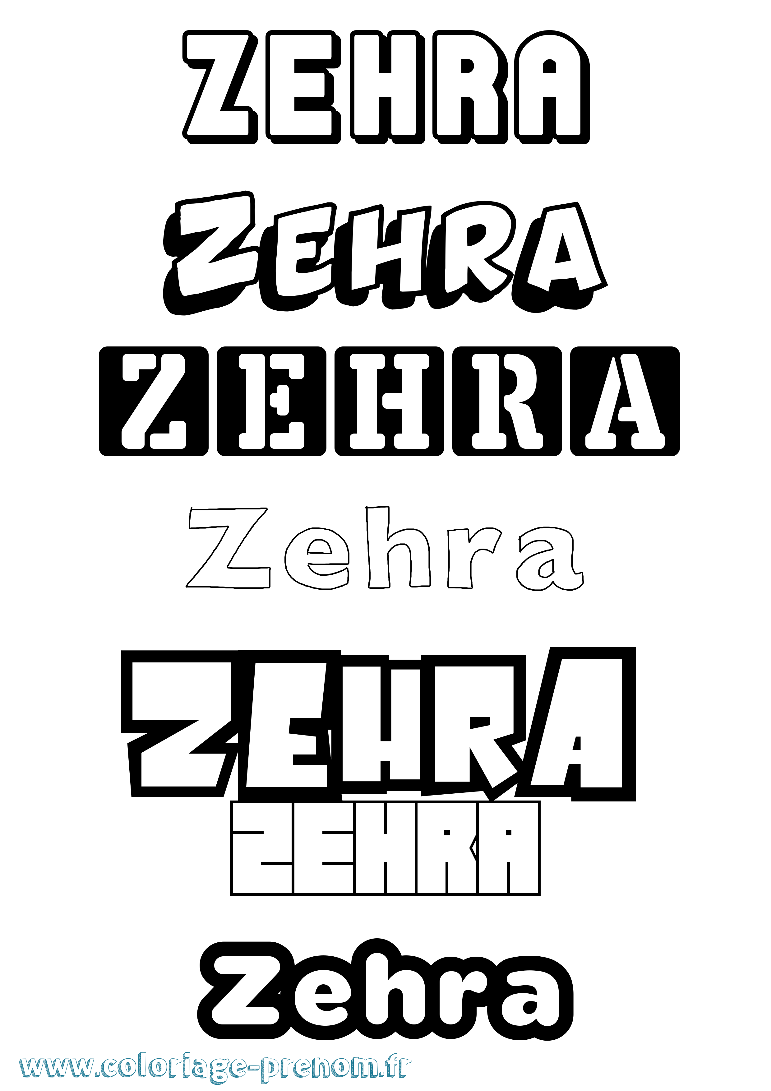 Coloriage prénom Zehra Simple