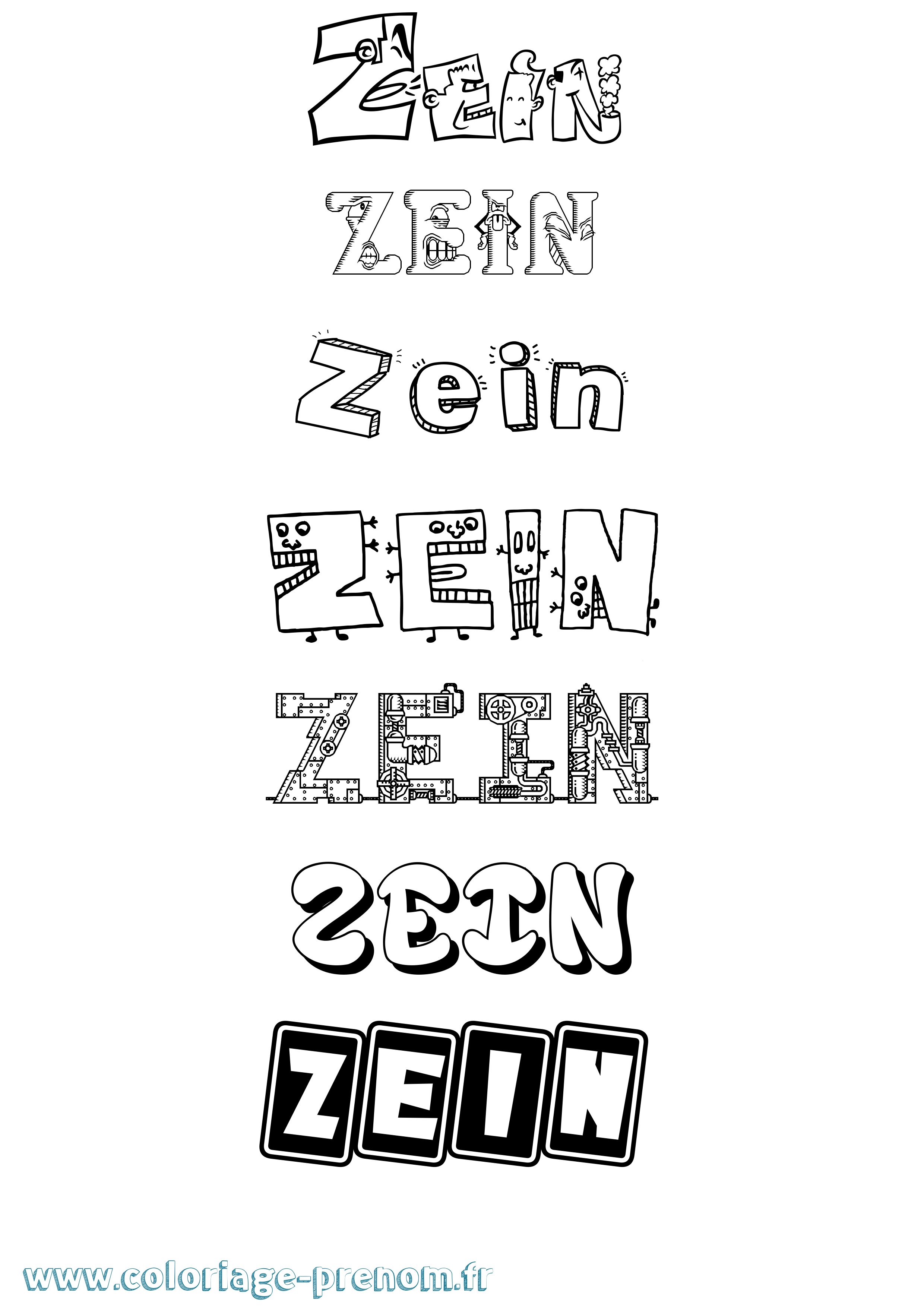 Coloriage prénom Zein Fun