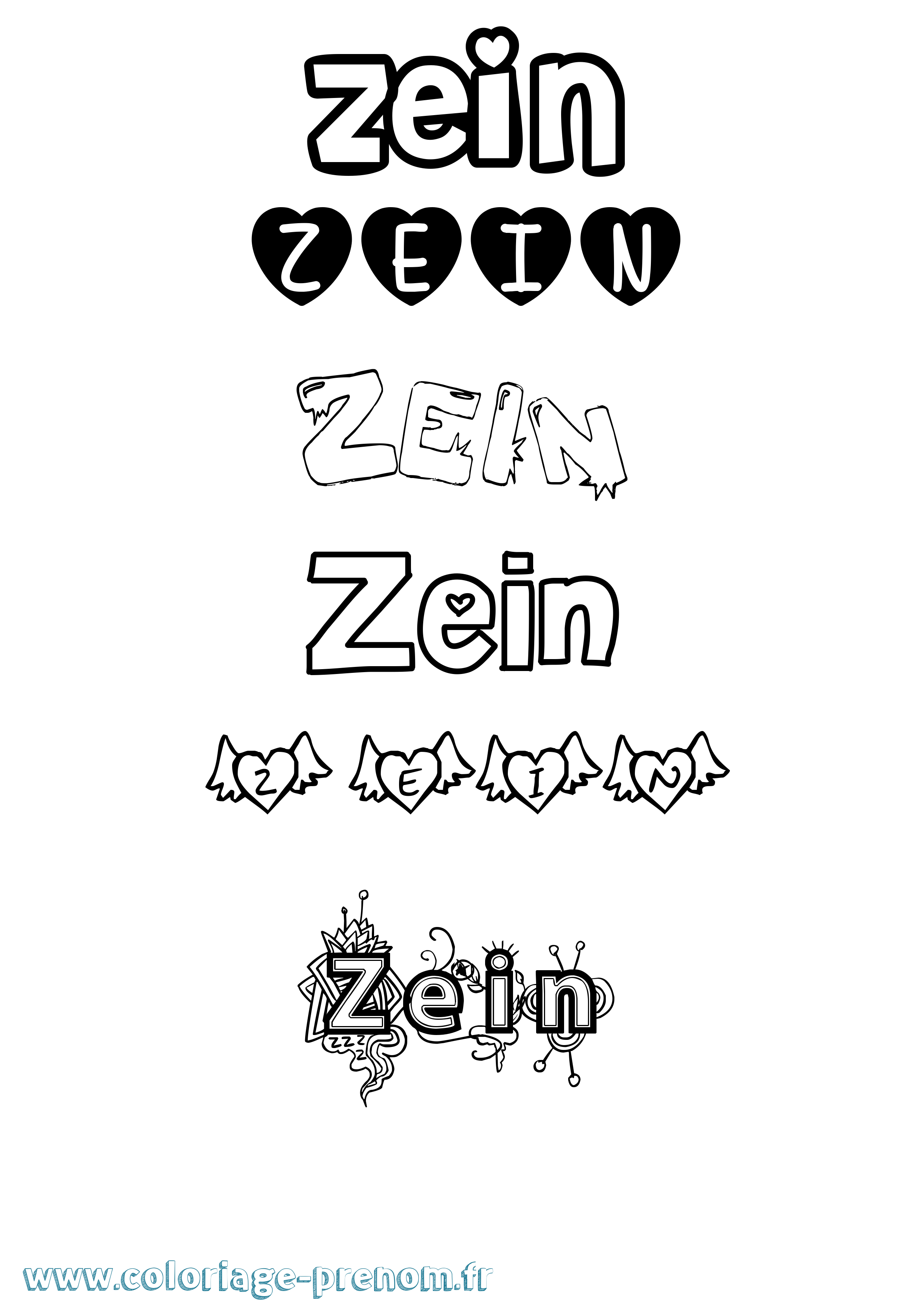 Coloriage prénom Zein Girly