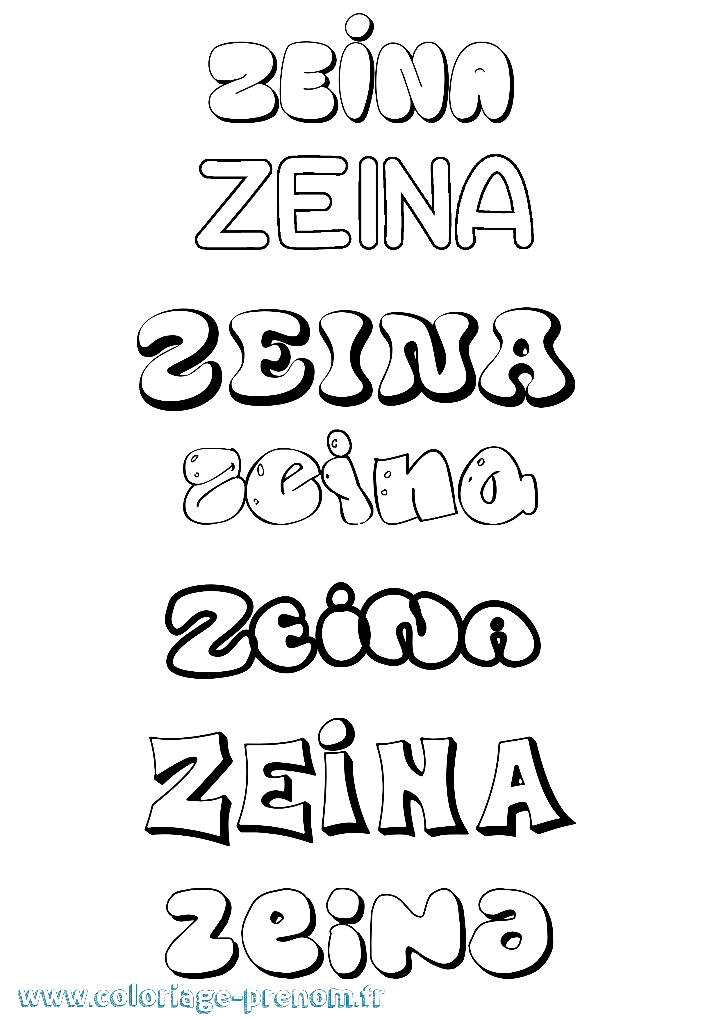 Coloriage Zeina Bubble Coloriage prénom Zeina Bubble