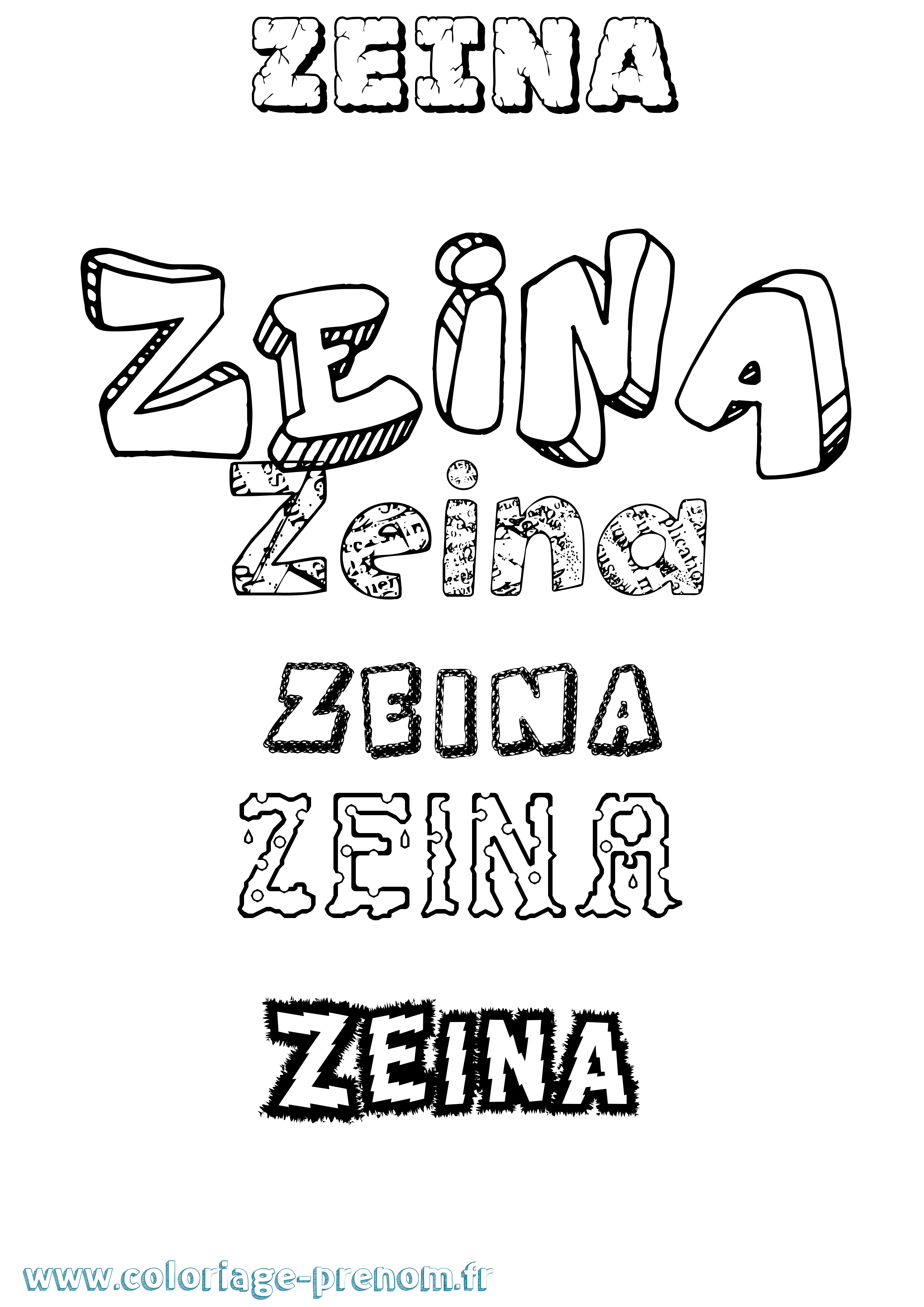 Coloriage Zeina Destructuré Coloriage prénom Zeina Destructuré