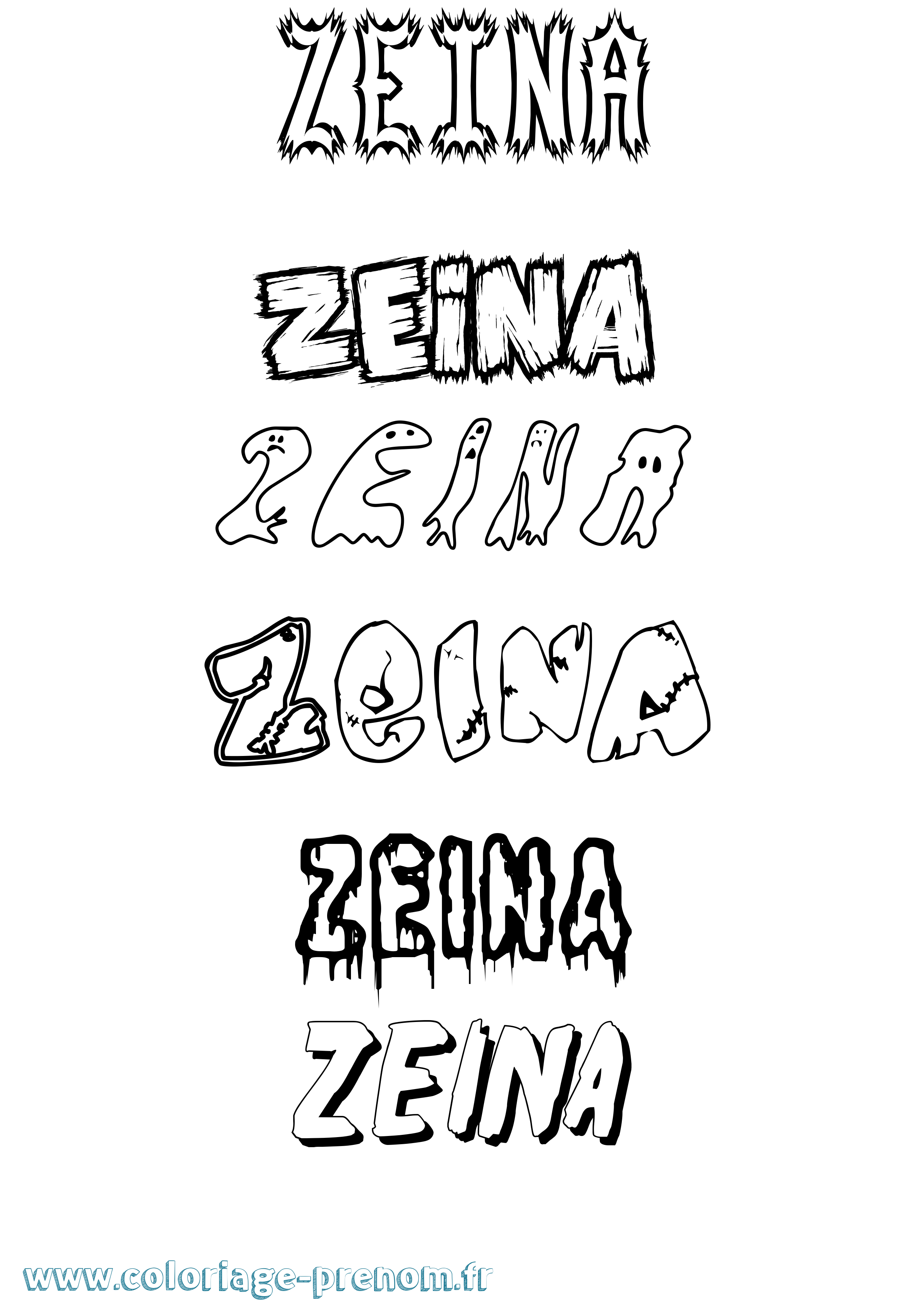 Coloriage Zeina Frisson Coloriage prénom Zeina Frisson