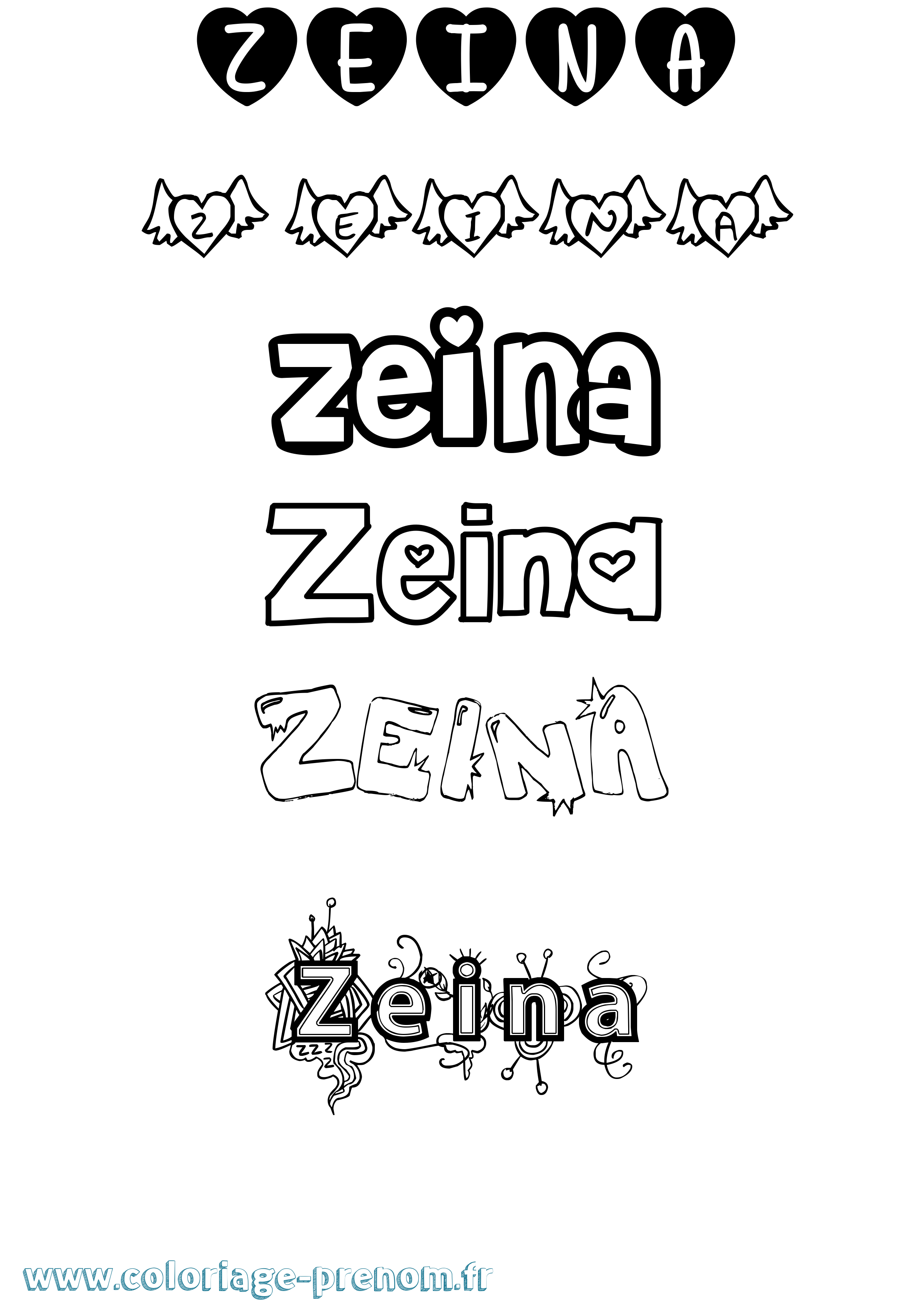 Coloriage Zeina Girly Coloriage prénom Zeina Girly