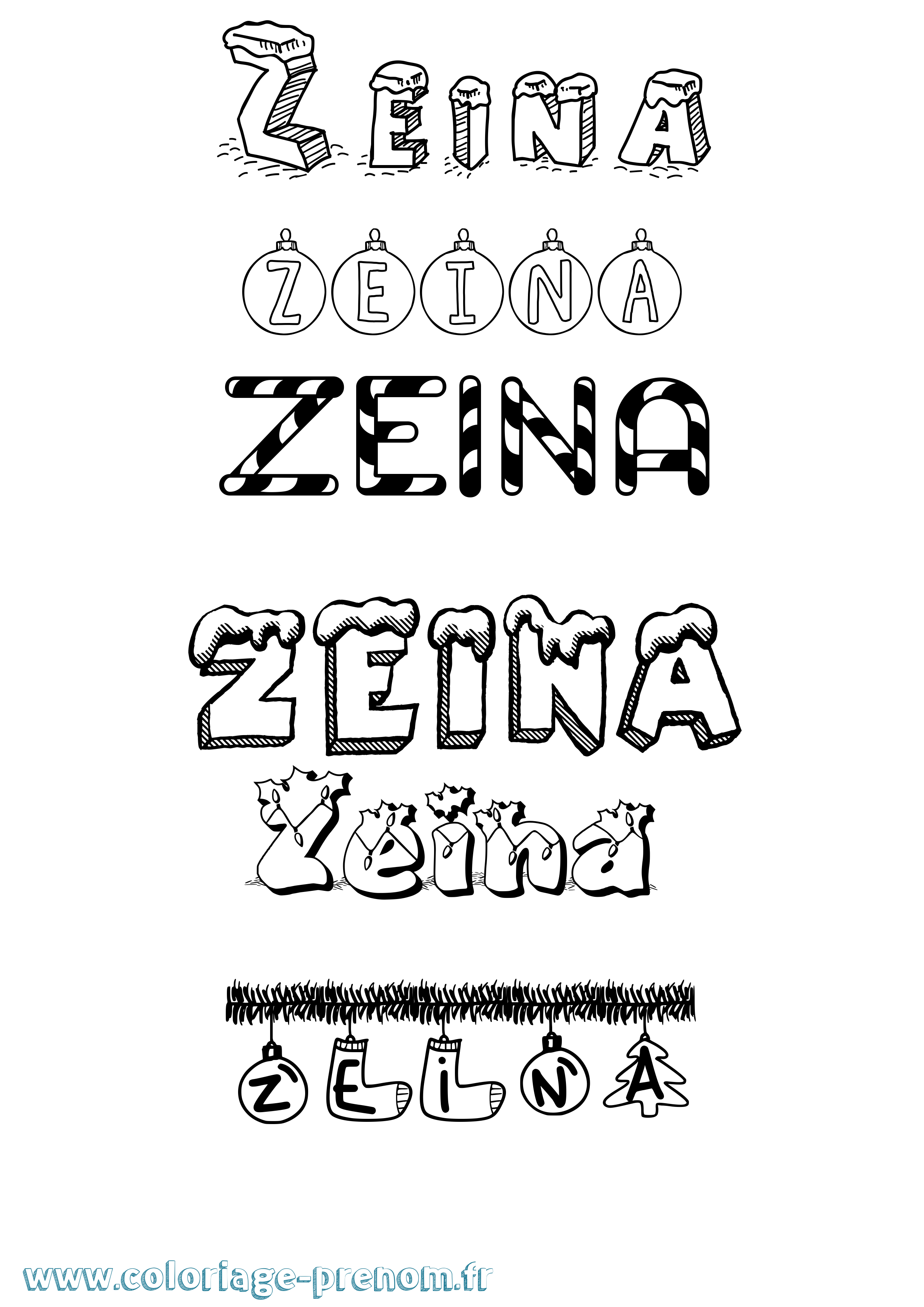 Coloriage Zeina Noël Coloriage prénom Zeina Noël