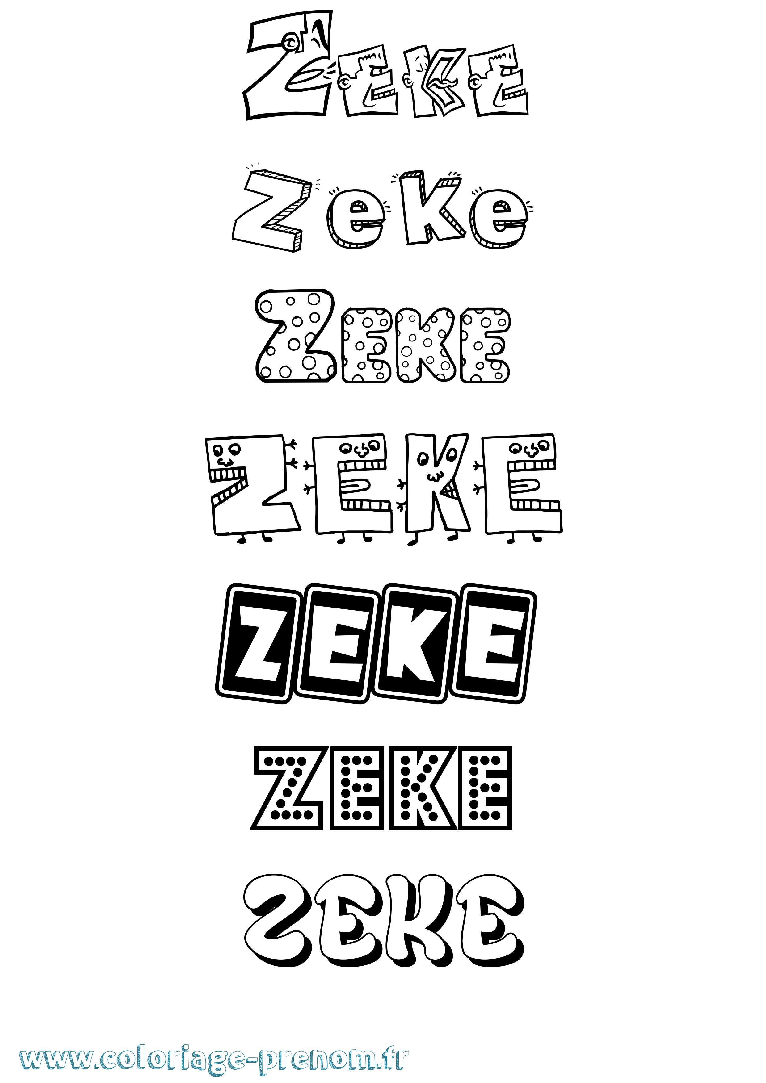 Coloriage prénom Zeke Fun