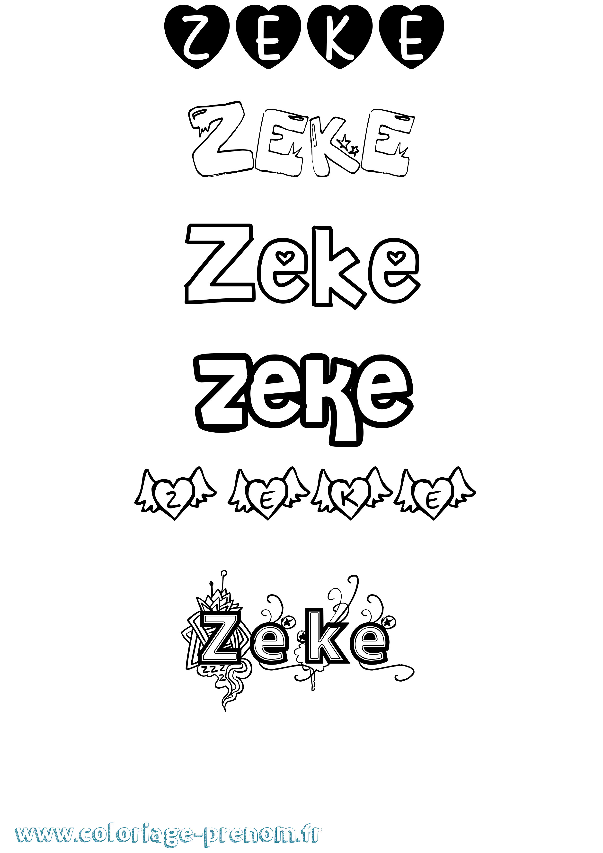Coloriage prénom Zeke Girly