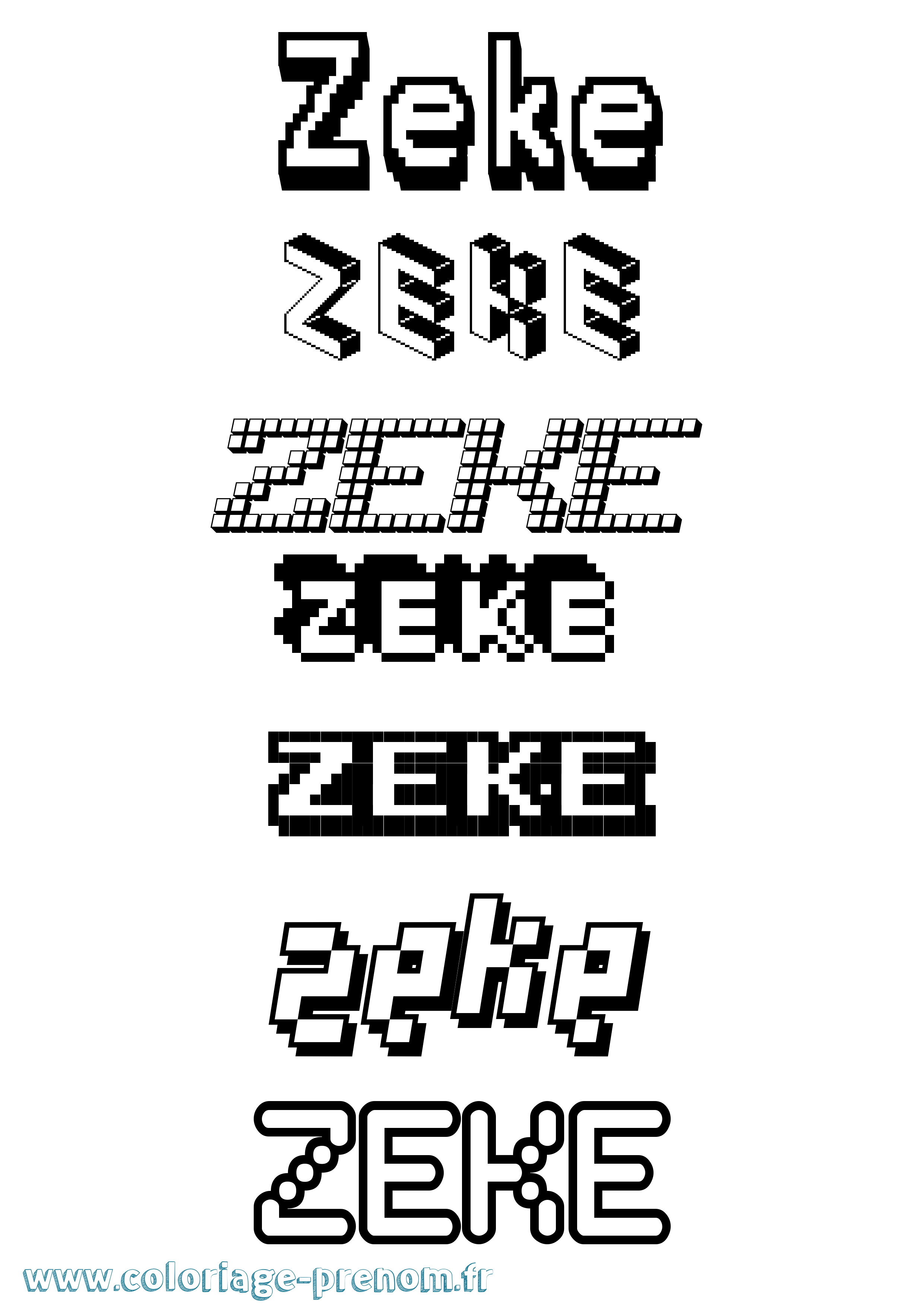 Coloriage prénom Zeke Pixel