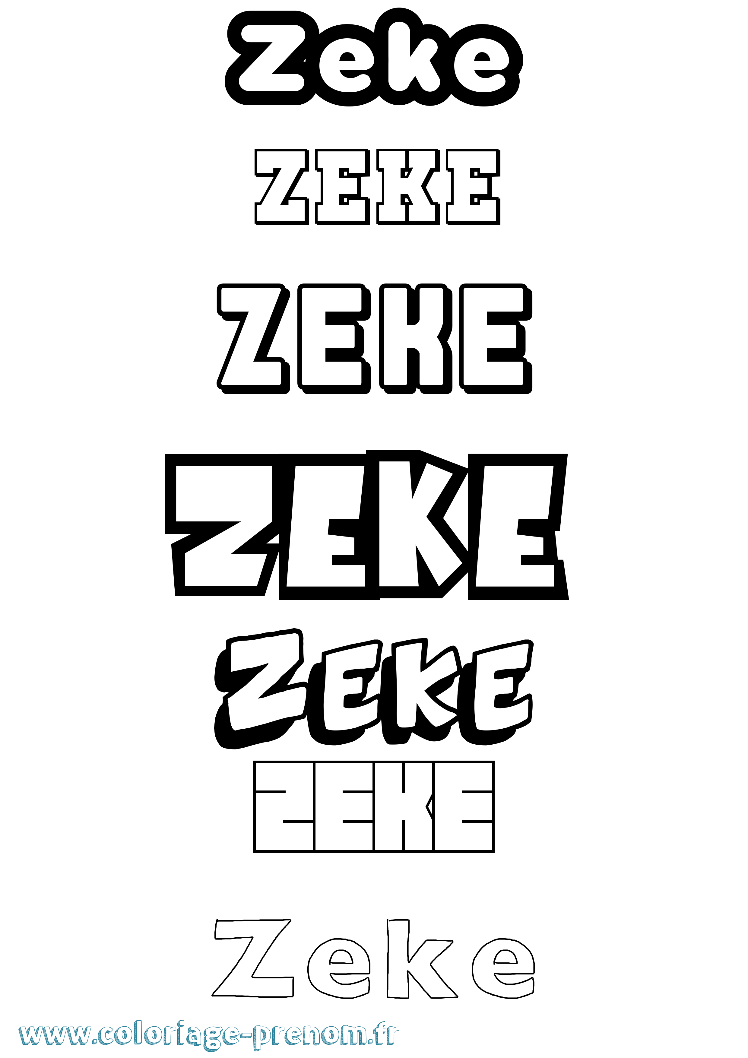 Coloriage prénom Zeke Simple